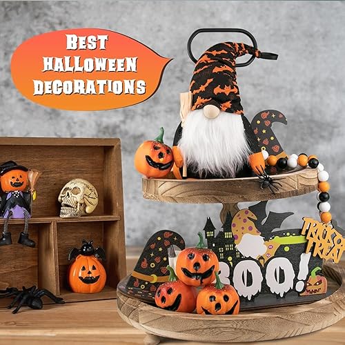 Miniatura 6 de Decoraciones de Halloween  Juego de 11 piezas de decoración de bandeja escalonada de Halloween  Cartel de madera rústica de granja  Lindos gnomos de