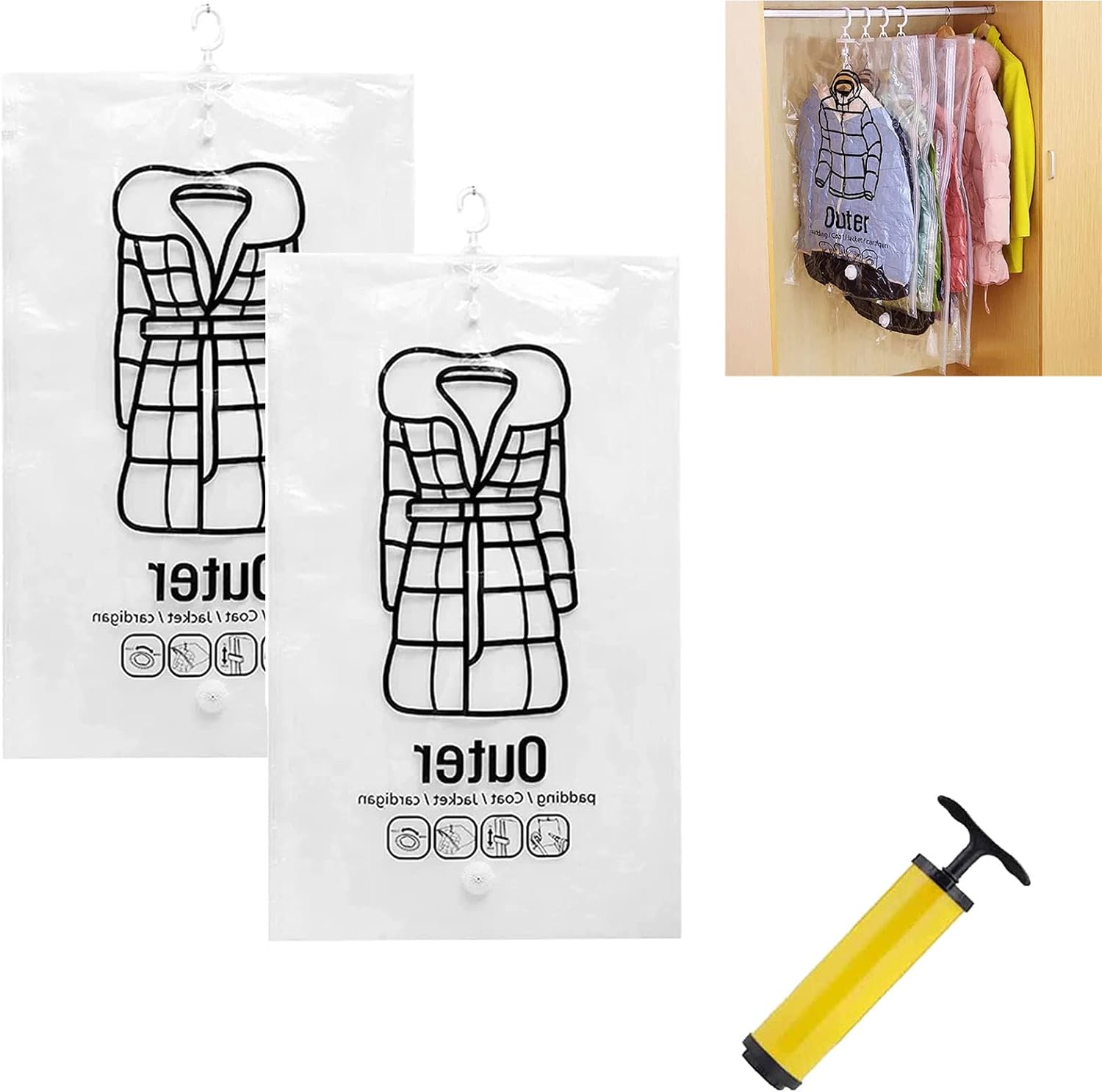 Hanging Compressible Storage Bag, Reusable Vacuum Storage