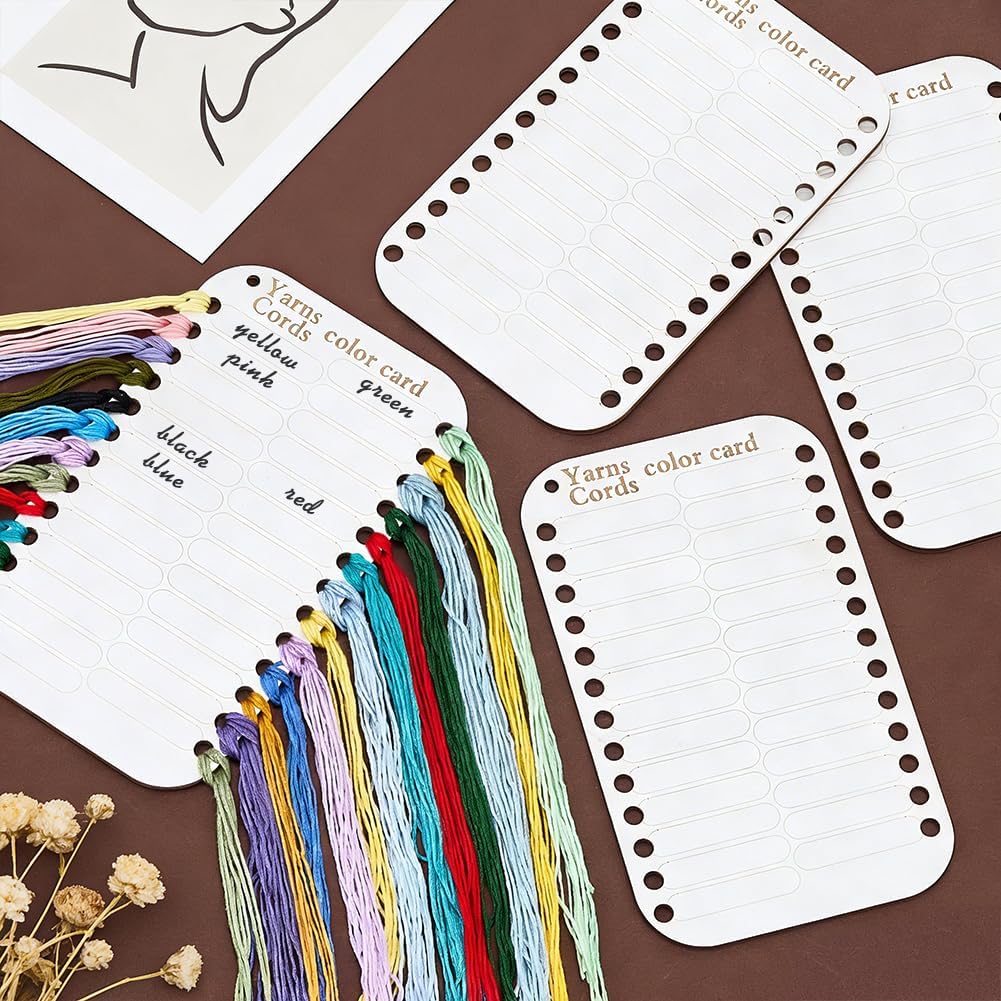 PH PandaHall 4pcs Wooden Thread Organizer Cards, 26 Hole Embroidery Floss Organizer Wooden Stitch Thread Holder Needlework Supplies for DIY Sewing Temperature Blanket Crochet Projects Craft
