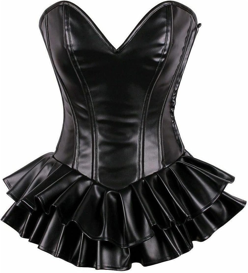 Daisy corsets Women's Top Drawer Faux Leather Steel Boned Mini Corset Dress