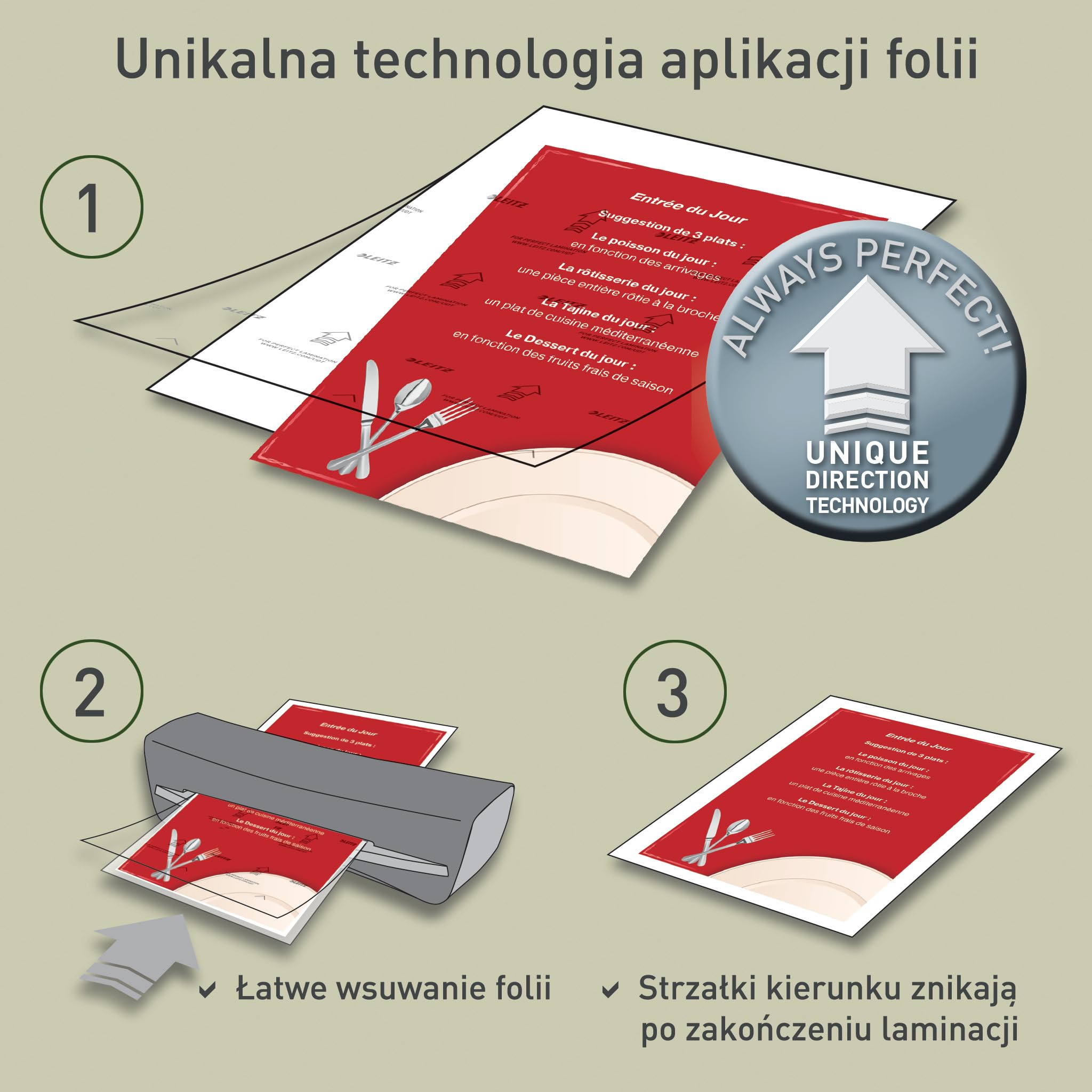 Leitz Folie do laminowania na gorąco A3 175 mic, folia do laminowania w bardzo wysokiej jakości premium, 100 sztuk, błyszczące, przezroczyste, uproszczone wkładanie dzięki UDT, iLAM, 74900000