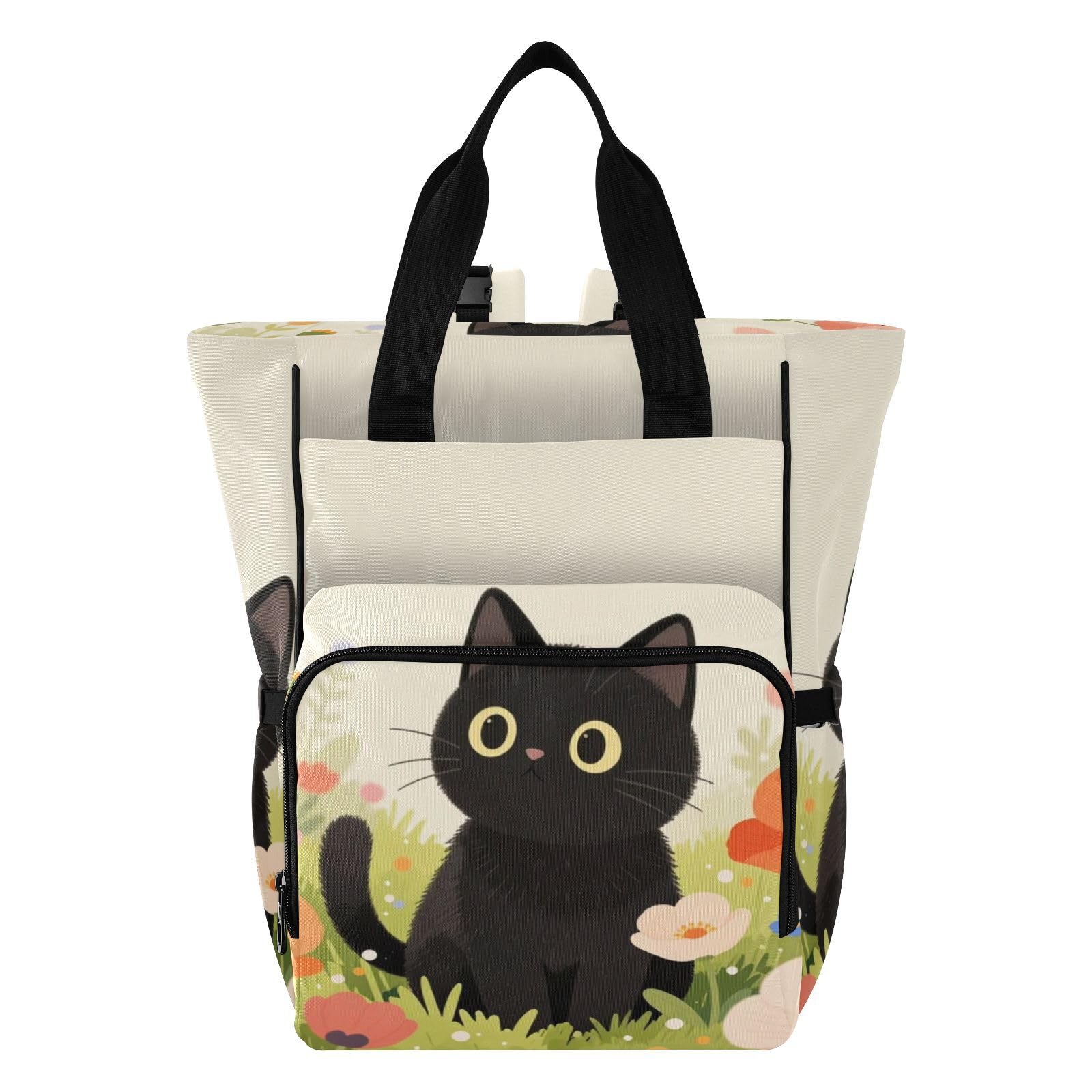 Baby Essentials torba na pieluchy czarny kot kwiaty