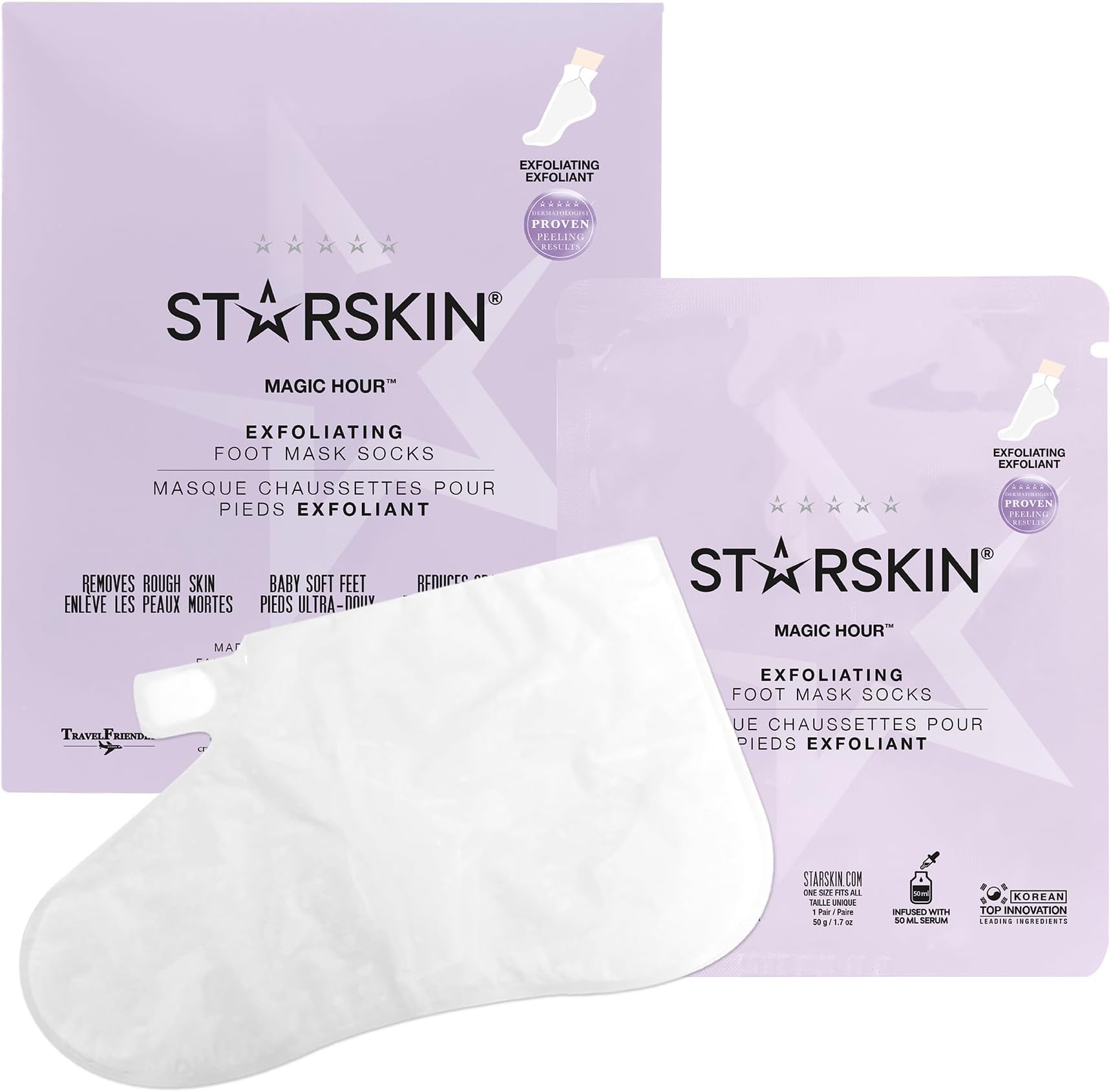 - Magic Hour, Exfoliating Foot Mask Sock with Lactic and Glycolic Acid, Gently Removes Calluses and Dead Skin for Effective Peeling, K Beauty Skincare (1 Pack)