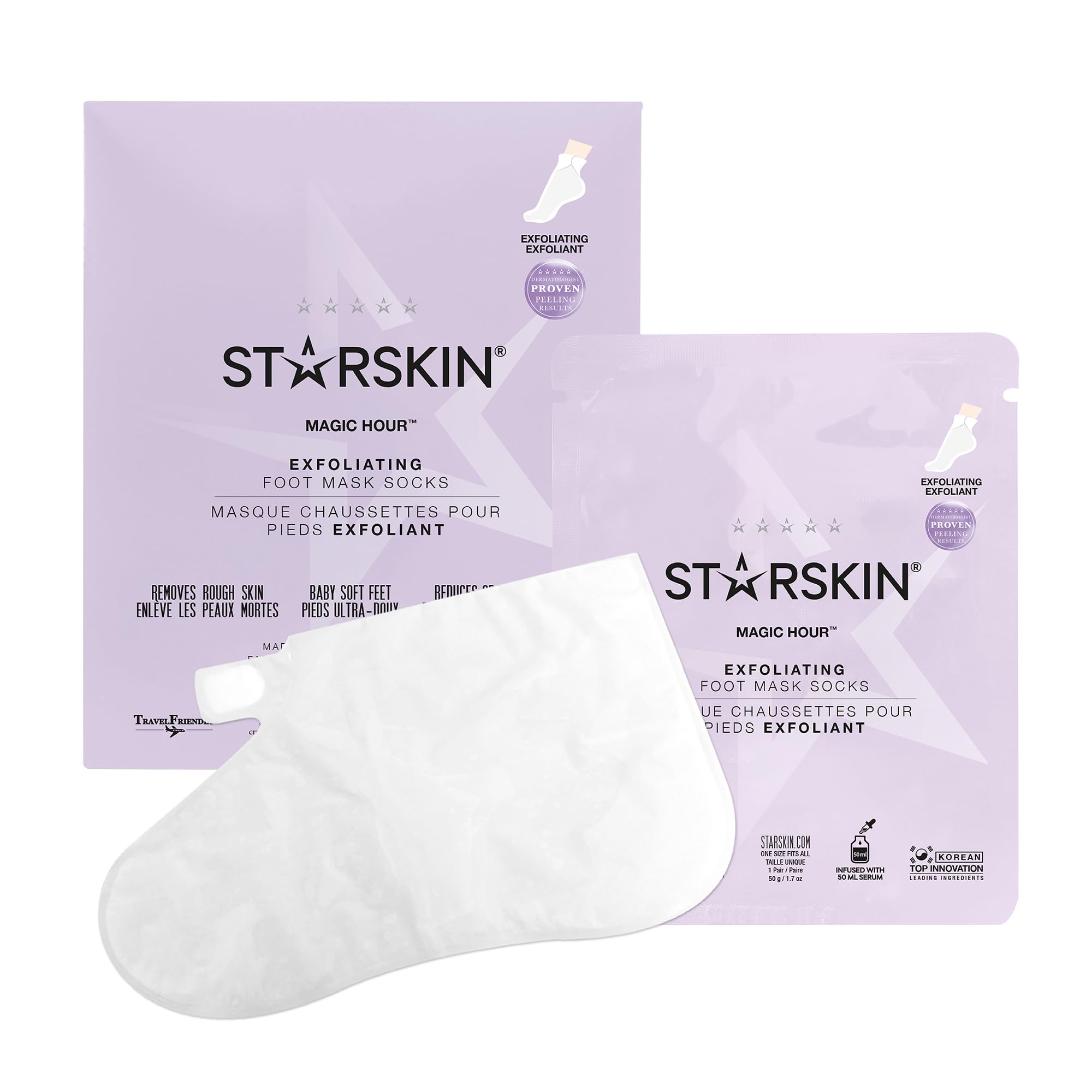 STARSKIN Magic Hour, Exfoliating Foot Mask Sock with Lactic and Glycolic Acid, Gently Removes Calluses and Dead Skin for Effective Peeling, K Beauty