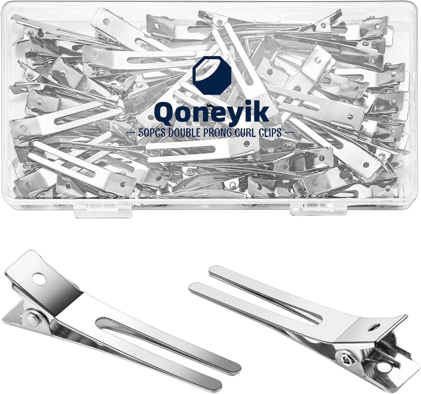 50pcs Metal Double Prong pin Curl Hair Clips for Styling Sectioning,Silver Hair Clips for Women Long Hair,Metal Alligator Curl Clips for Hair Roller,Salon,Bows DIY with Case