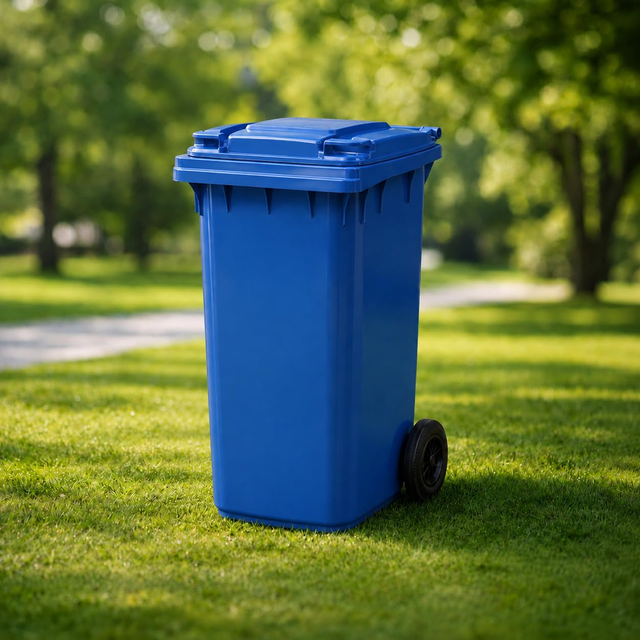 SuperGift.com 240L Blue Wheelie Bin for Household, Commercial & Industrial, Large Outdoor Waste Container, Outdoor Rubbish Bin, Large Mobile Waste Bin, Easy-Roll, Durable Plastic