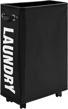 DOKEHOM 25" Slim Rolling Laundry Basket Hamper, Narrow on Wheels, Black