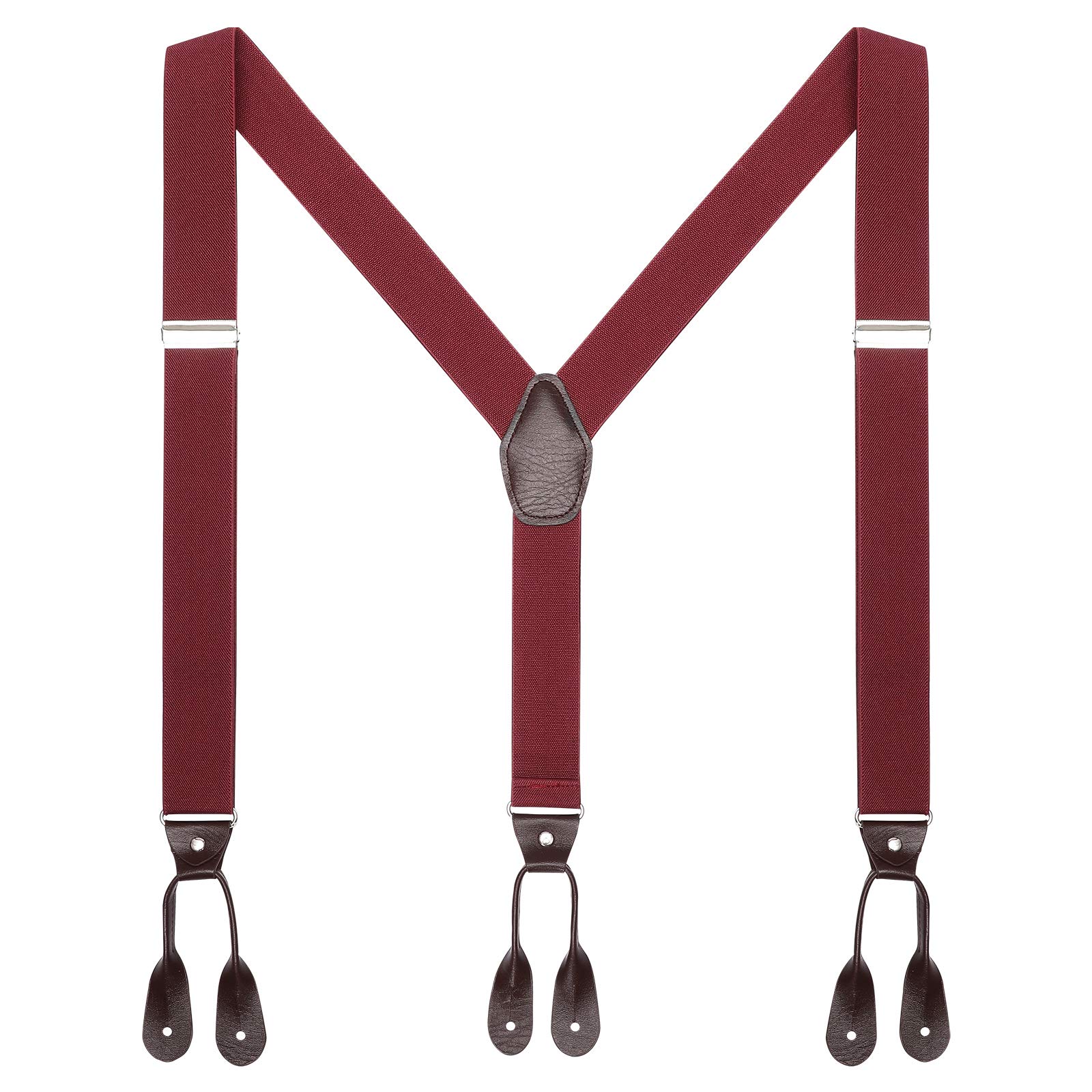 AWAYTR Men's Brown Button End Suspenders - Y-Back Elastic Tuxedo Braces