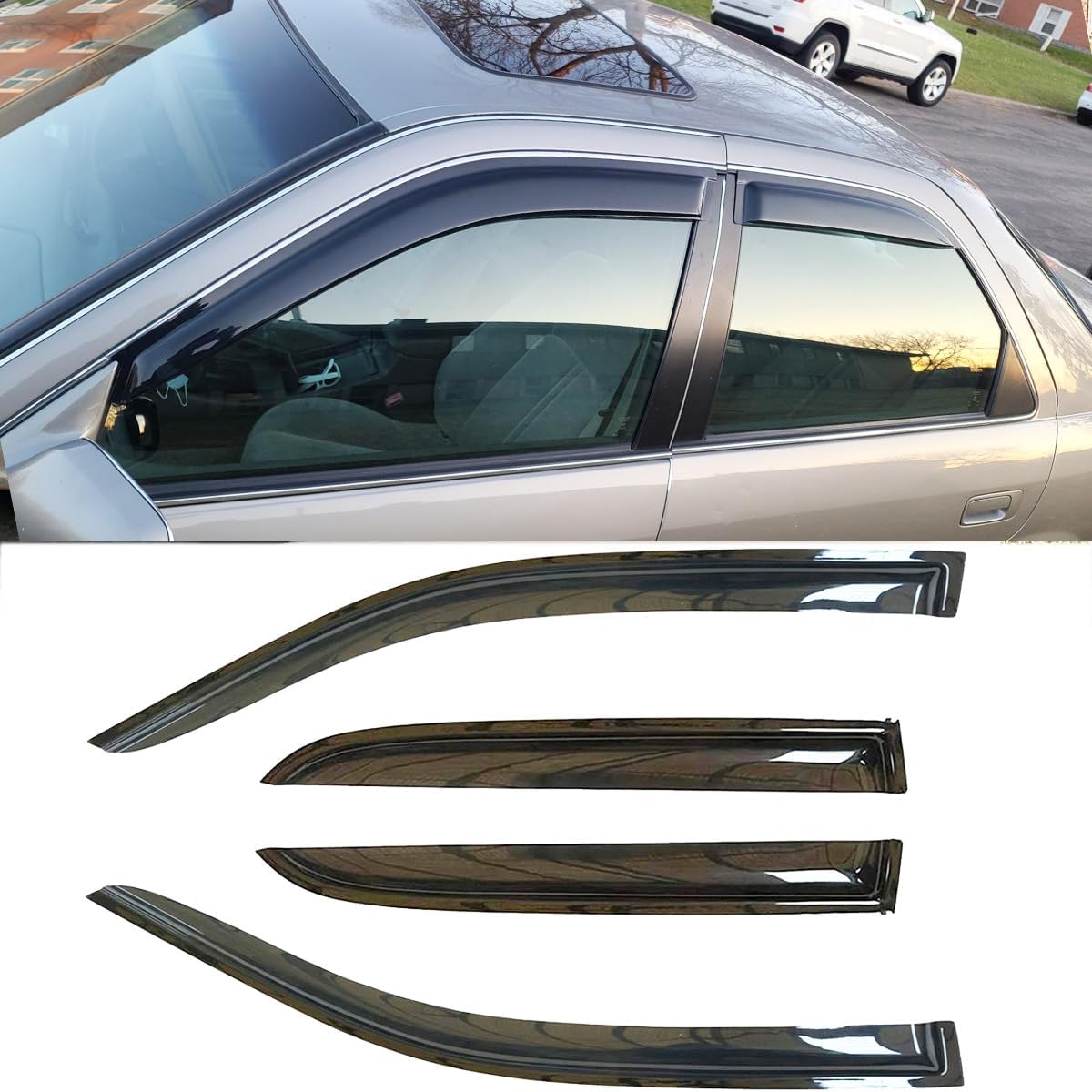 4pcs Original Shatterproof Rainproof Side Window Wind Deflectors for Toyota Camry 97-01,Tape-on Rain Guards Sets,Nice Looking Window Visors for Cars,Vent Deflector for Toyota 1997-2001 Camry 94856