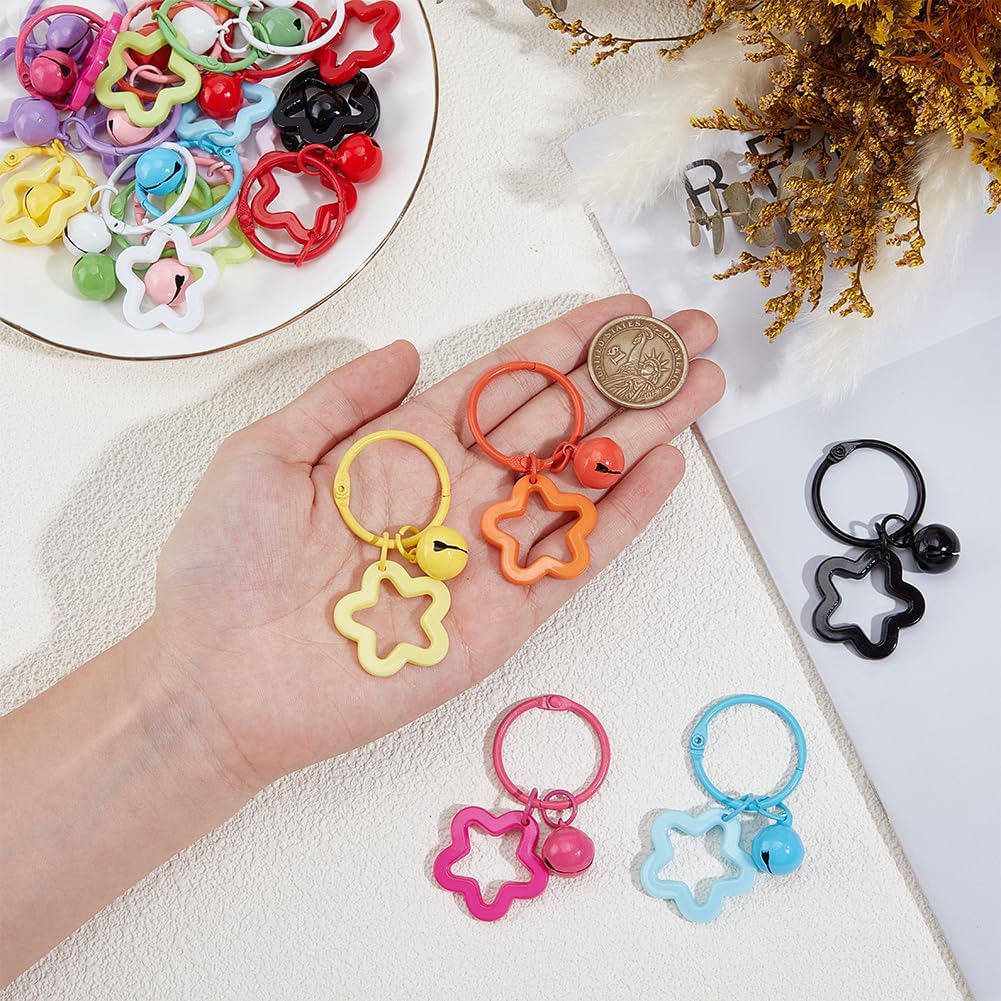 Beebeecraft 20Pcs 10 Colors Acrylic Star Keychain Colorful Bell Key Ring Clasp Clip Bag Charm Key Chains for Decoration - Image 3