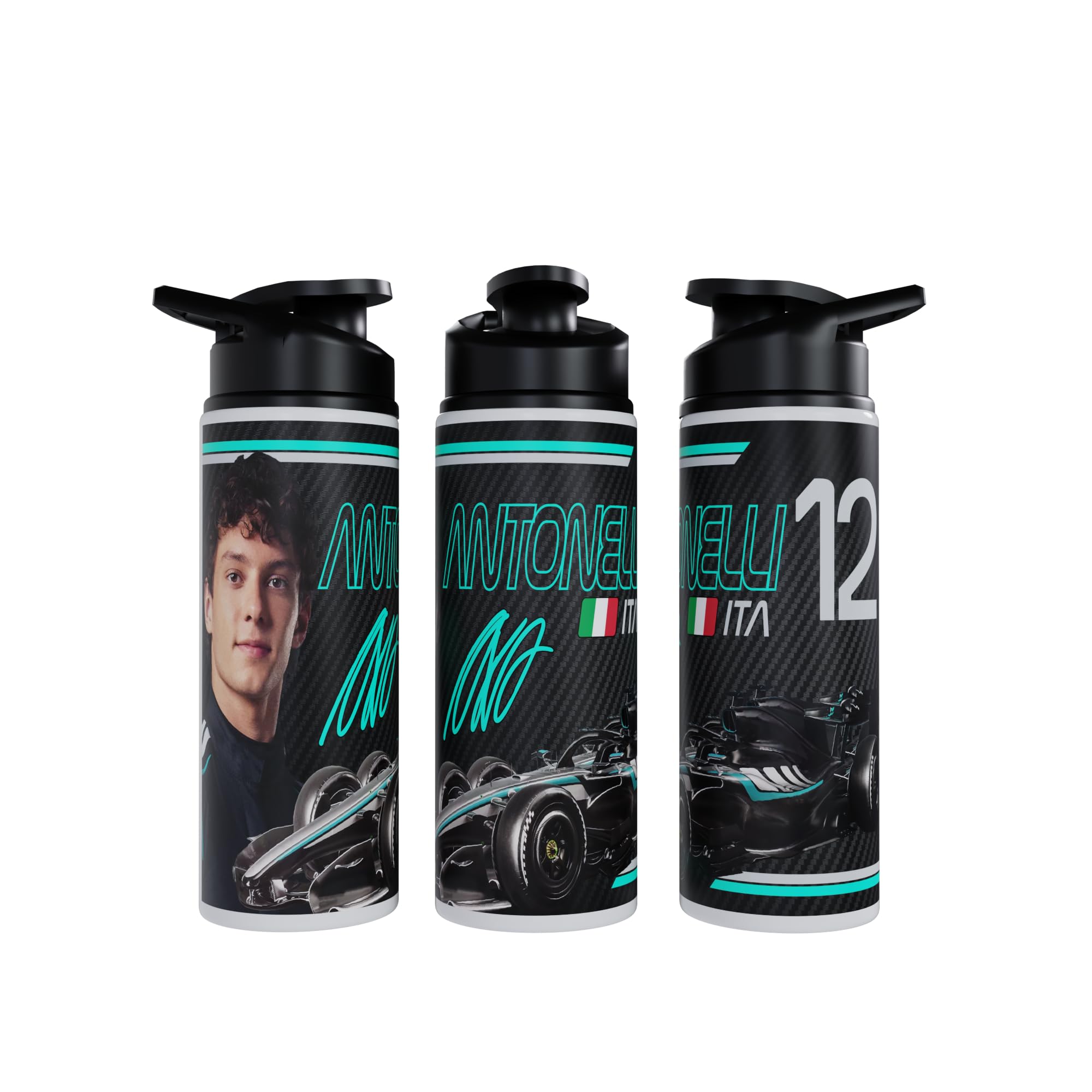 Partisan Antonelli Water Bottle F1 inspired Racing Fan Gift 750ml or 600ml Aluminium Sports Bottle with Flip Lid Carry Handle 2026 (Black, 600, Millilitres)
