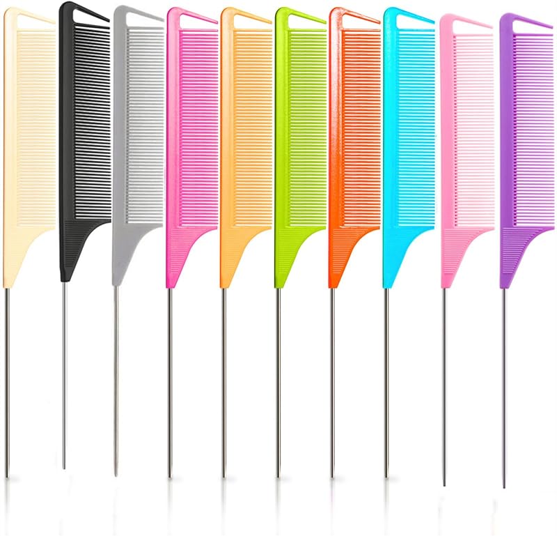 10pcs Rat Tail Combs Set,Salon Hair Stylists Metal Fine Tooth Combs | Parting Combs for Hair Teasing and Braiding,Women GirlStyling Combs for