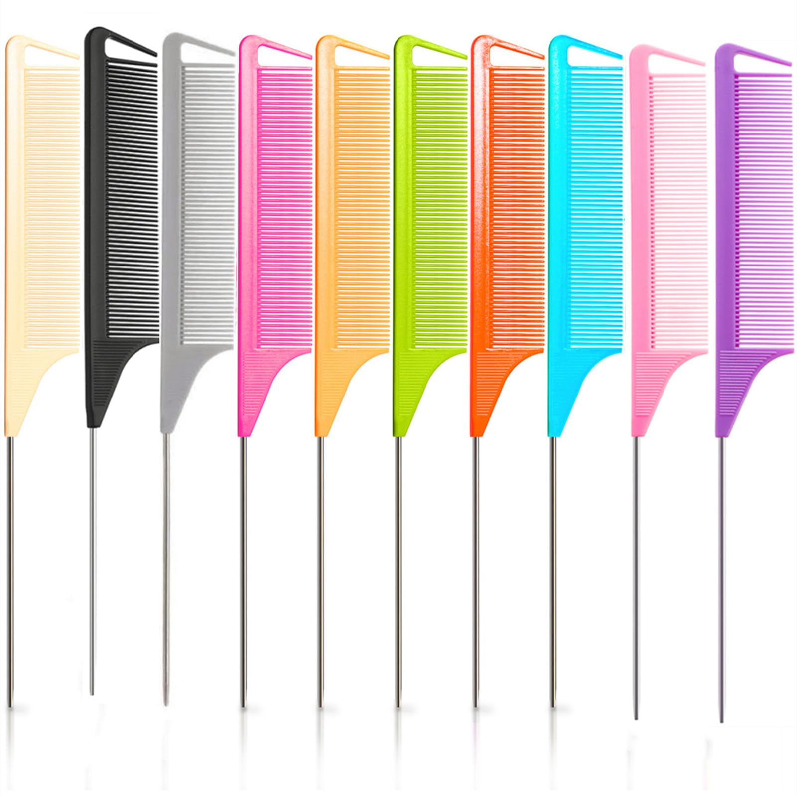 Photo 1 of 10pcs Rat Tail Combs Set,Salon Hair Stylists Metal Fine Tooth Combs Parting Combs for Hair Teasing and Braiding,Women GirlStyling Combs for