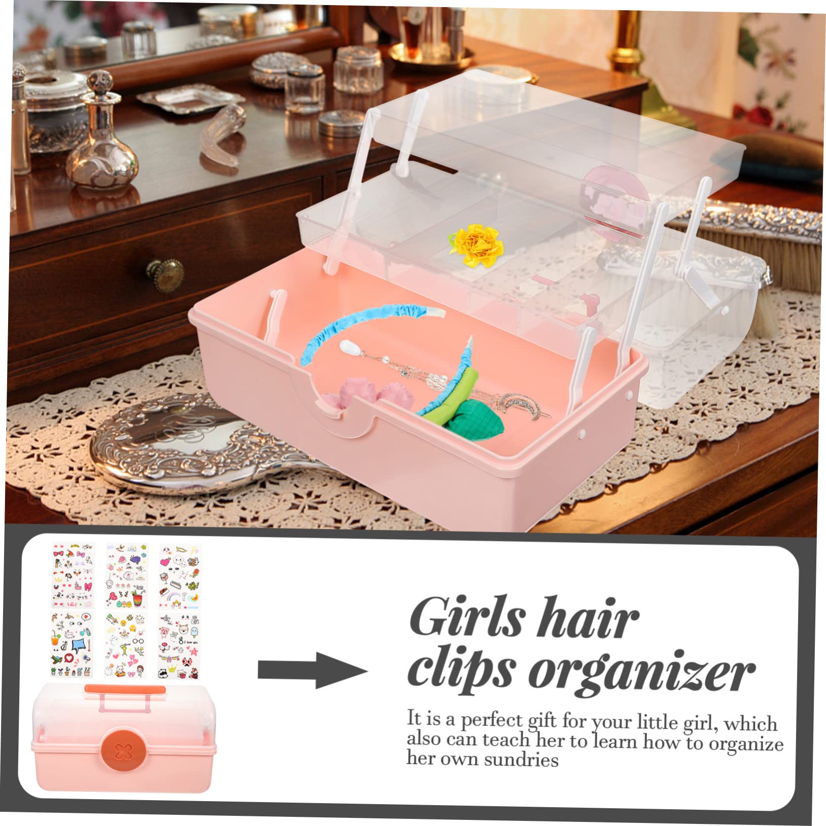 Mehrlagiges Haaraccessoire Aufbewahrungsetui für Mädchen mit Großem Fassungsvermögen Rosa Kunststoff Praktisches Organizer Design zur Übersichtlichen Aufbewahrung von Haarspangen