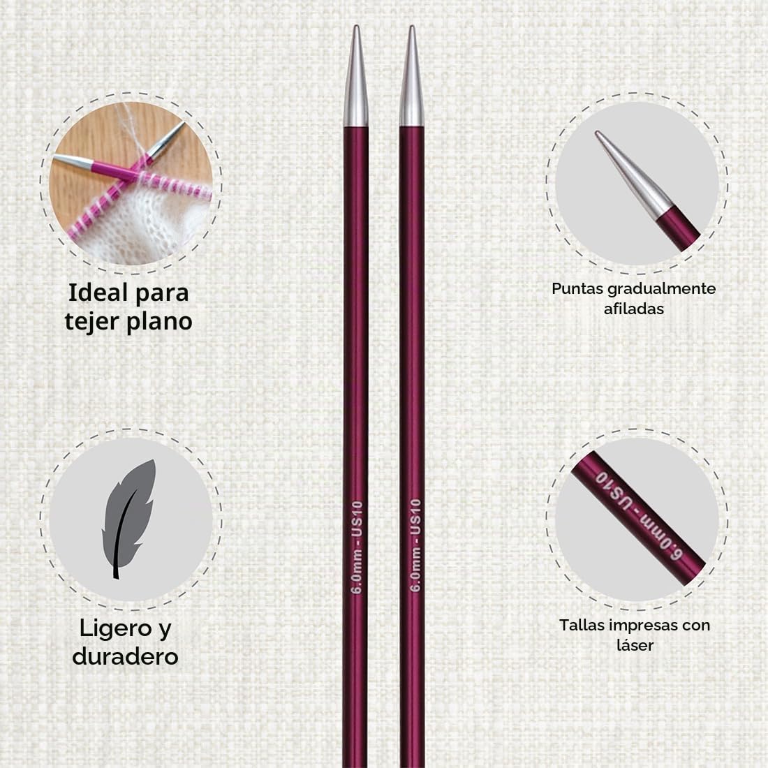 KnitPro Juego de agujas de tejer de una sola punta Zing de 30 cm de largo, 2,5, 3,0, 3,5, 4,0, 4,5, 5,0, 5,5, 6,0 mm