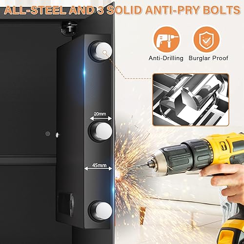 Miniatura 4 de 23.6 pulgadas de alto Caja fuerte grande con luz LED, caja fuerte antirrobo para el hogar con teclado programable, llaves de repuesto y 3 estantes