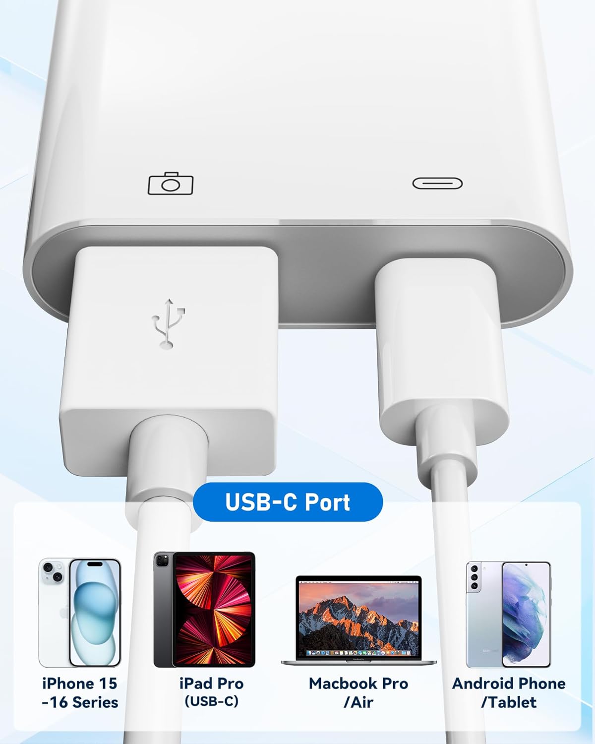 USB C to USB Camera Adapter with 30W PD Charging Port, OTG Cable Compatible with for iPhone 17/16/15 iPad Android Phone Tablet, USB 3.0 Female for Flash Drives, Keyboards, Mice, and More
