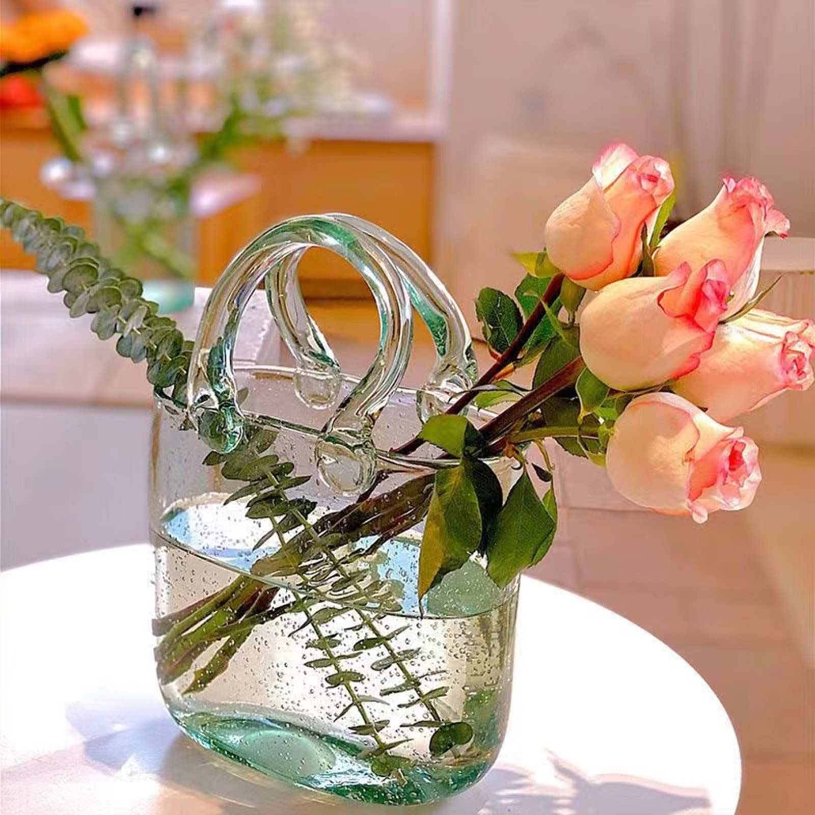 Glass Purse Vase for Flowers,Unique and Elegant Design,Suitable for Living Room, Kitchen, Office