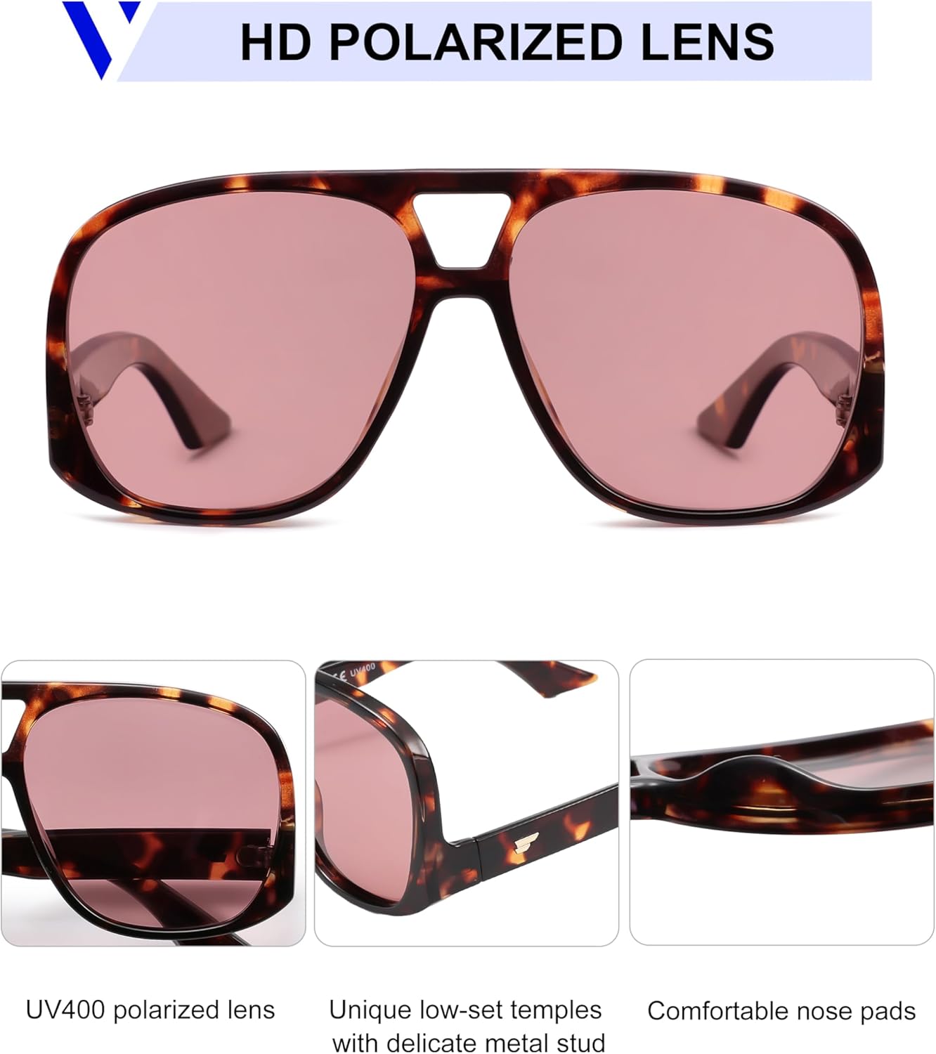 VANLINKER Oversized Aviator Polarized Sunglasses for Women Men Retro Square Eyewears Vintage 70s Style Low-Set Temples VL9822 - Image 4