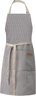 DILLMAN 2-Pack Striped Adjustable Aprons for Men Women - Soft Chef Bib with 2 Pockets for Kitchen, Gardening