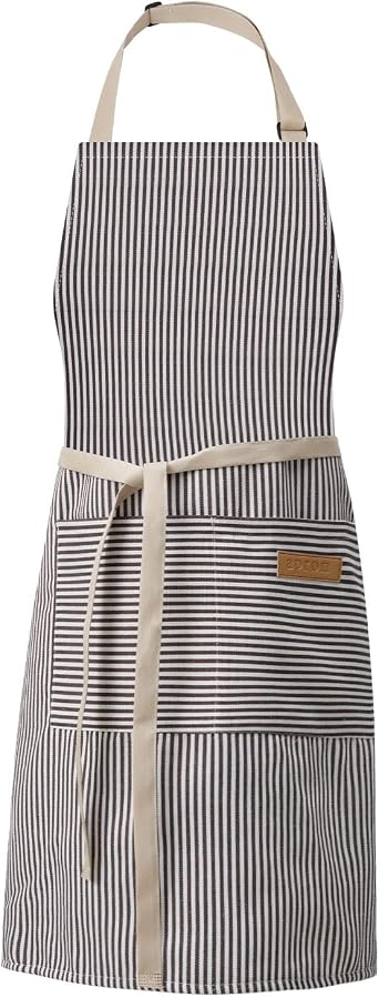 DILLMAN Kitchen Cooking Adjustable Aprons - Men Women Bib Soft Chef Stripes Apron with 2 Pockets