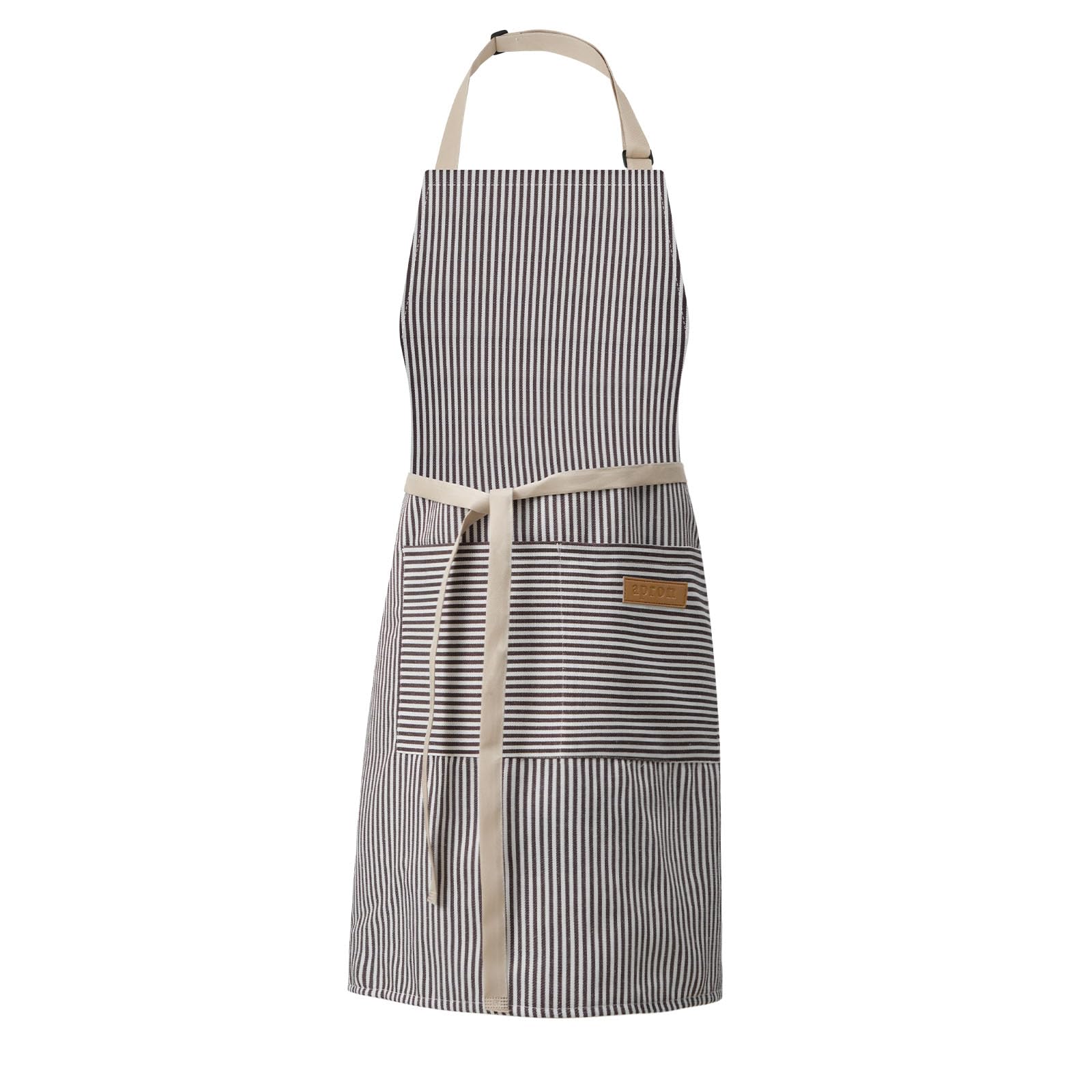 Dillman Women's Narrow Brown Strips Kitchen Cooking Adjustable Aprons - Men Bib Soft Chef Stripes Apron With 2 Pockets (Narrow Brown Strips)