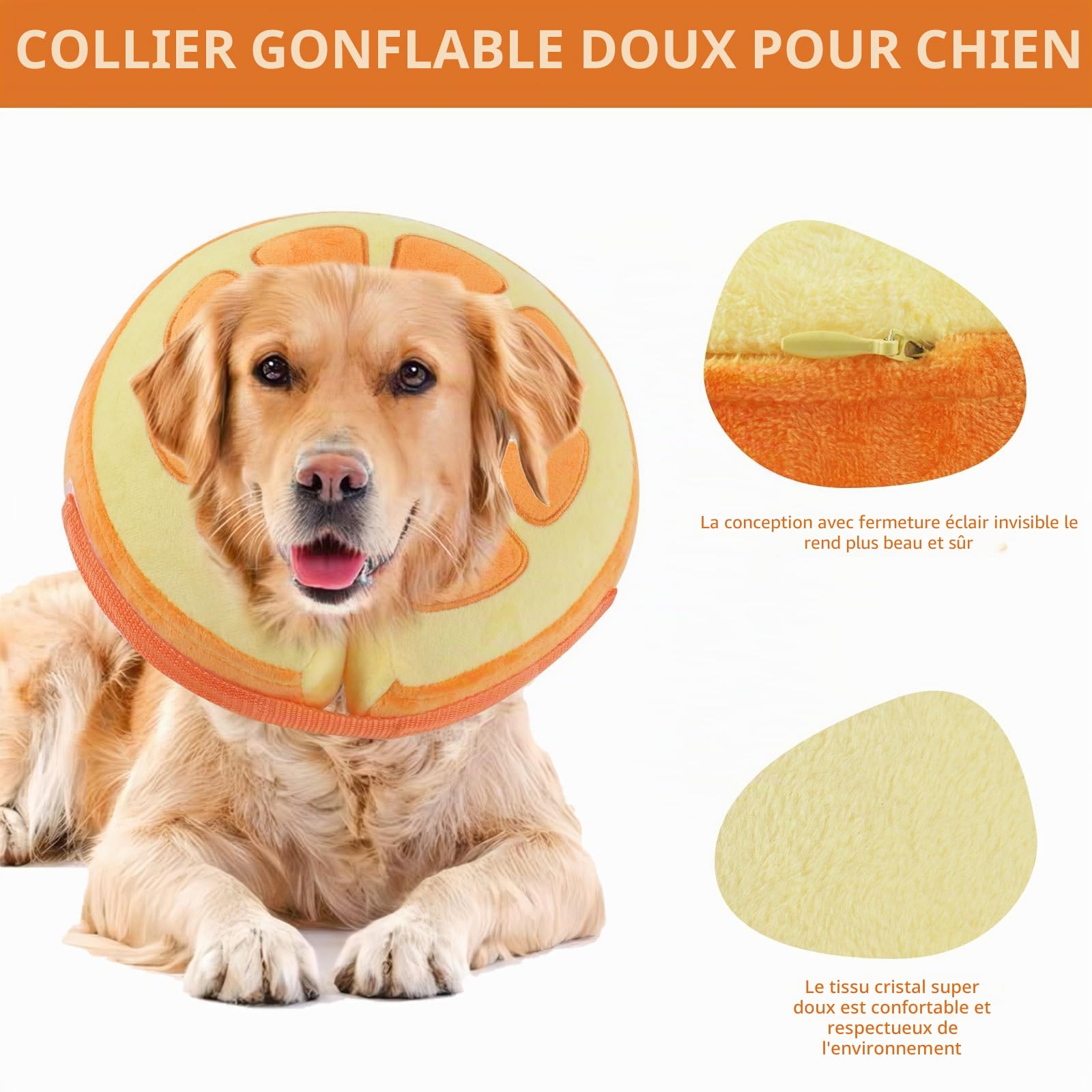 IEUUMLER Collerette Souple Chien Gonflable, Protection Réglable Collier de Favoriser la Récupération pour Chien Chats Anti Lechage & Morsure EU004 (Orange, L)