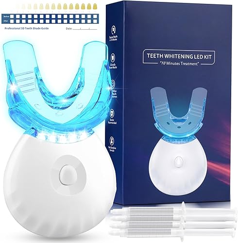 Kit de blanqueamiento de dientes con luz LED, blanqueador de dientes rápido no sensible con 3 gel blanqueador de peróxido de carbamida, ayuda a