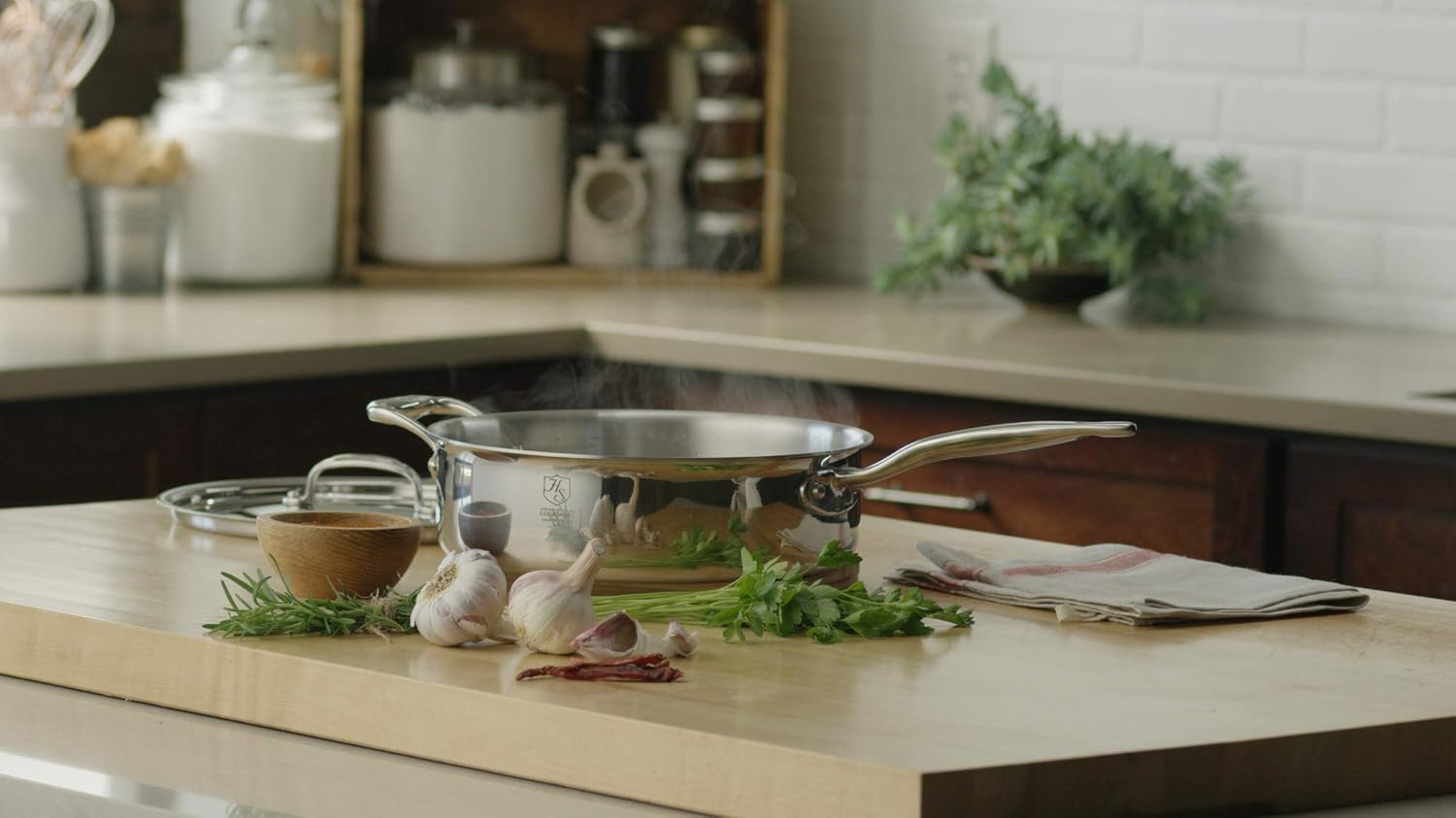 Heritage Steel 4 Quart Sauté Pan with Lid - Titanium Strengthened 316Ti Stainless Steel with 5-Ply Construction - Induction-Ready and Fully Clad, Made in USA