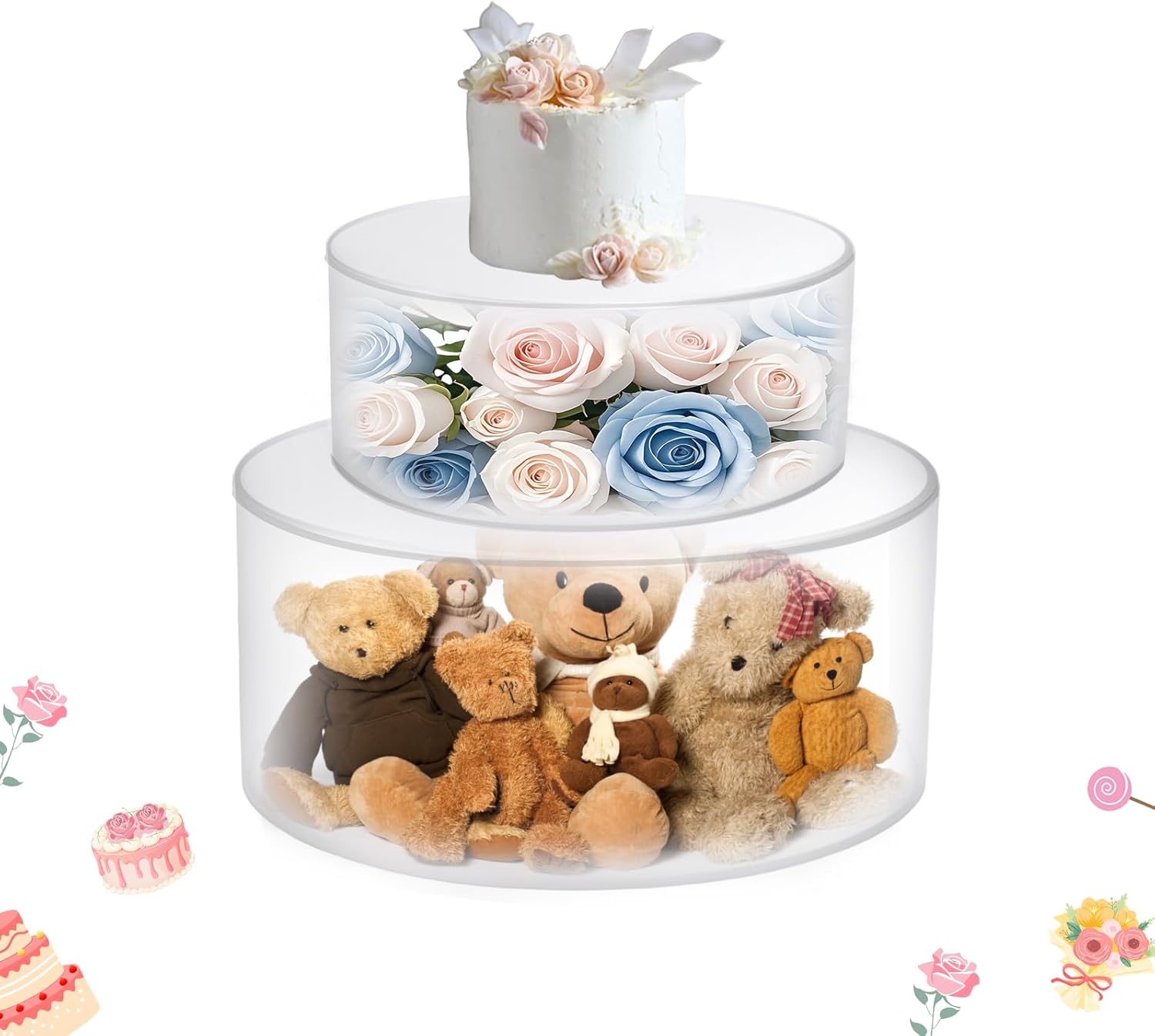 3Pcs Acrylic Cake Display Stand 6'' 8'' 10'' Round 3 Tier Clear Cylinder Cake Box for Wedding Birthday Party Decor (6 / 10 / 12 Inch)