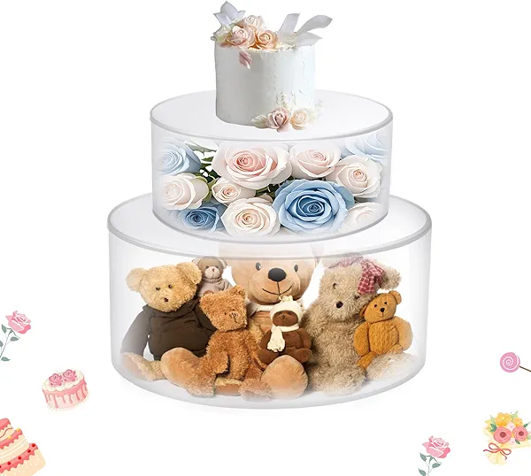 CRAFTIFANO 2Pcs Acrylic Cake Display Stand 6'' 10'' Round 2 Tier Clear Cylinder Cake Box for Wedding Birthday Party Decor (6 / 10 Inch)