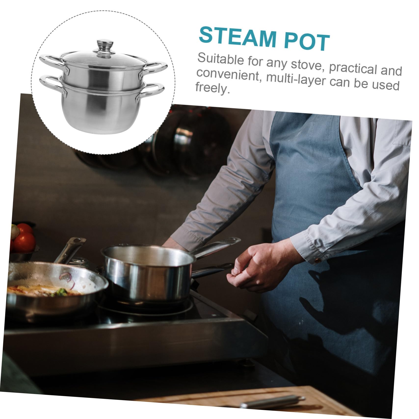 Gatuida Olla Acero Inoxidable Vaporera de Doble Capa para Cocinar y Cocer al Vapor, Tapa Alta Asa, Apta Cocina
