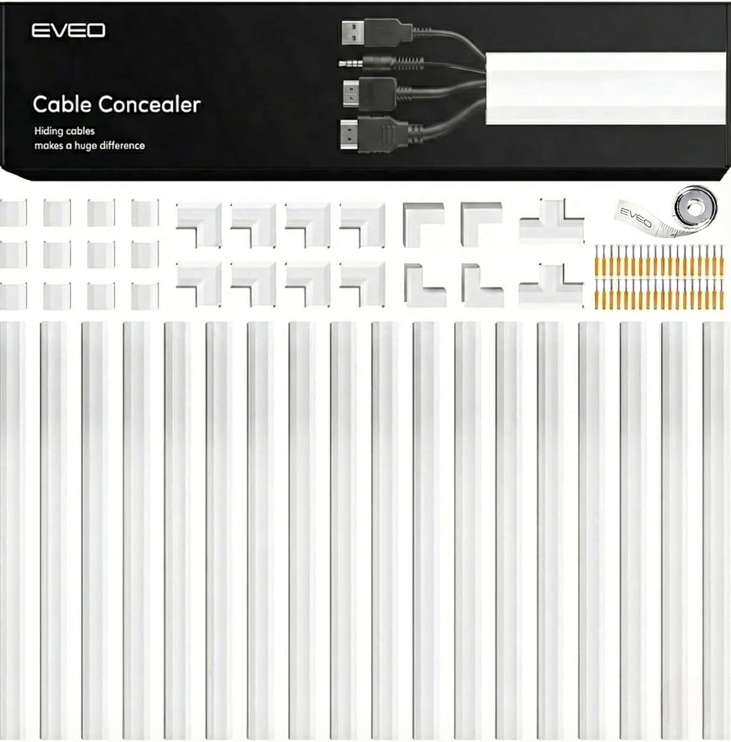 Cord Covers for Wires on Wall - 300in Cable Management Cable Hider - Cord Hiders for TV On Wall - Paintable Cable Concealer - Wire Covers for Cords - 20X (L16 x W1.1 x H0.55) - Large | White