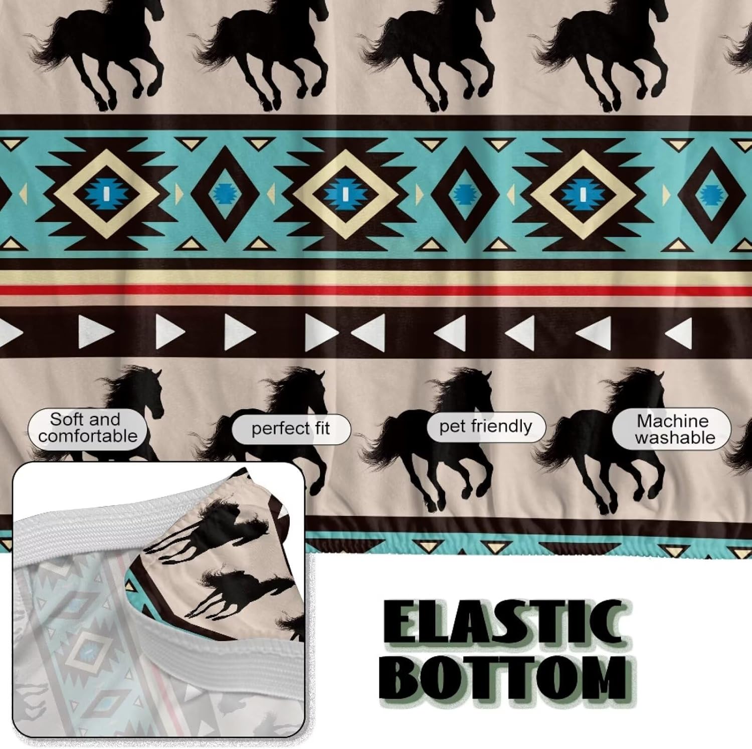 Aztec Tribal Horse Futon Covers, Armless Sofa Covers, Stretch Sofa Bed Cover, Washable Futon Slipcover Furniture Protector for Kids, Pets, Dog and Cat