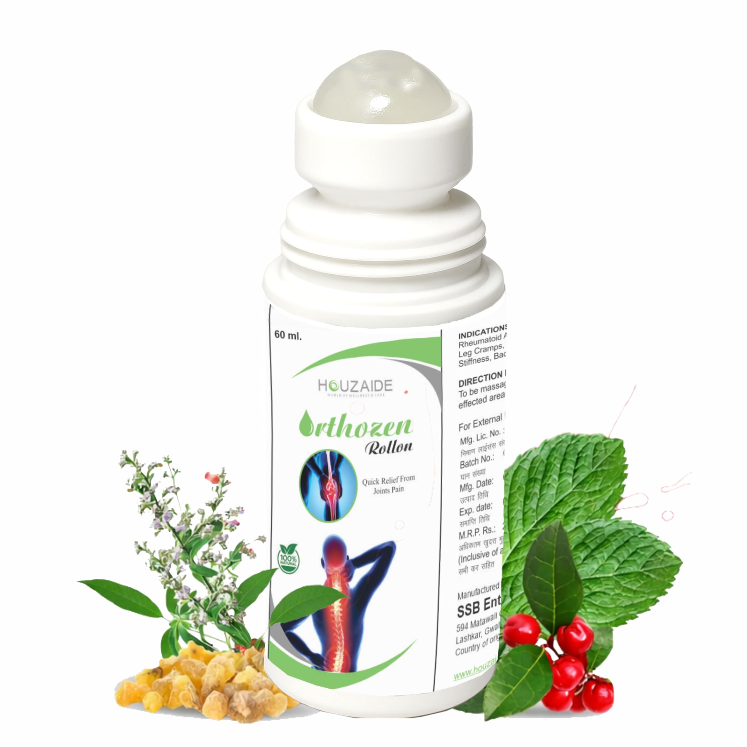 Houzaide Orthozen Ayurvedic Pain Relief Roll-On Oil – 60ml | Fast Relief for Joint, Muscle, Knee, Back, Neck & Shoulder Pain | Herbal Formula with Researched Plant-Based Ingredients Raksha Bandhan Gift Option