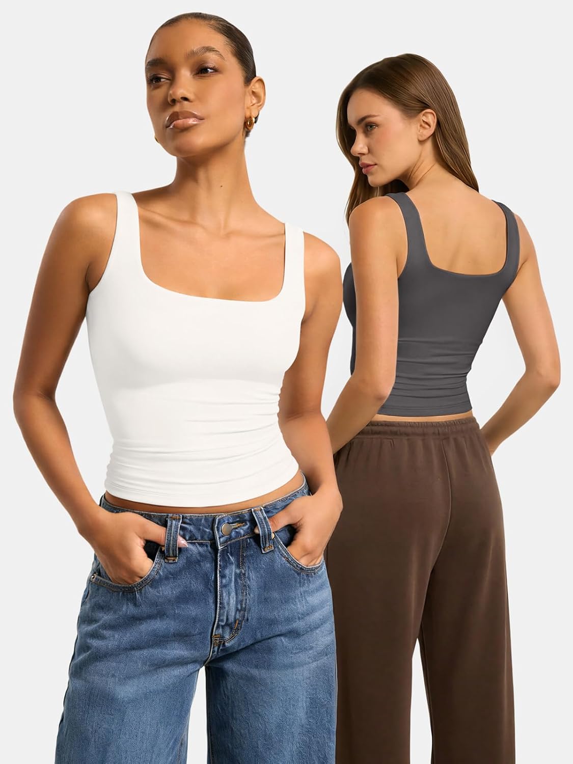 ATHMILE Double Lined Tank Tops for Women Summer Square Neck Sleeveless Basic Spring Going Out Top - Image 3