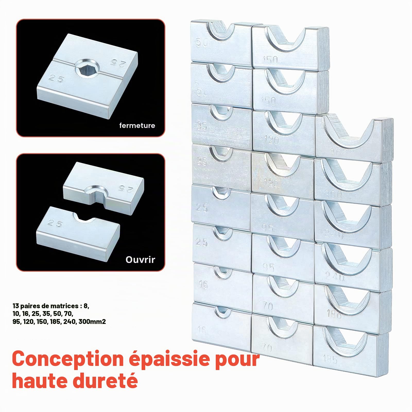 Gueenky 16 Tonnes Pince Hydraulique Manuel Coffret, 8-300 mm² Pince à Sertir Hydraulique Outil de Sertissage Hydraulique avec 13 Paires Matrices Pour Sertir Les Cosses de Câbles