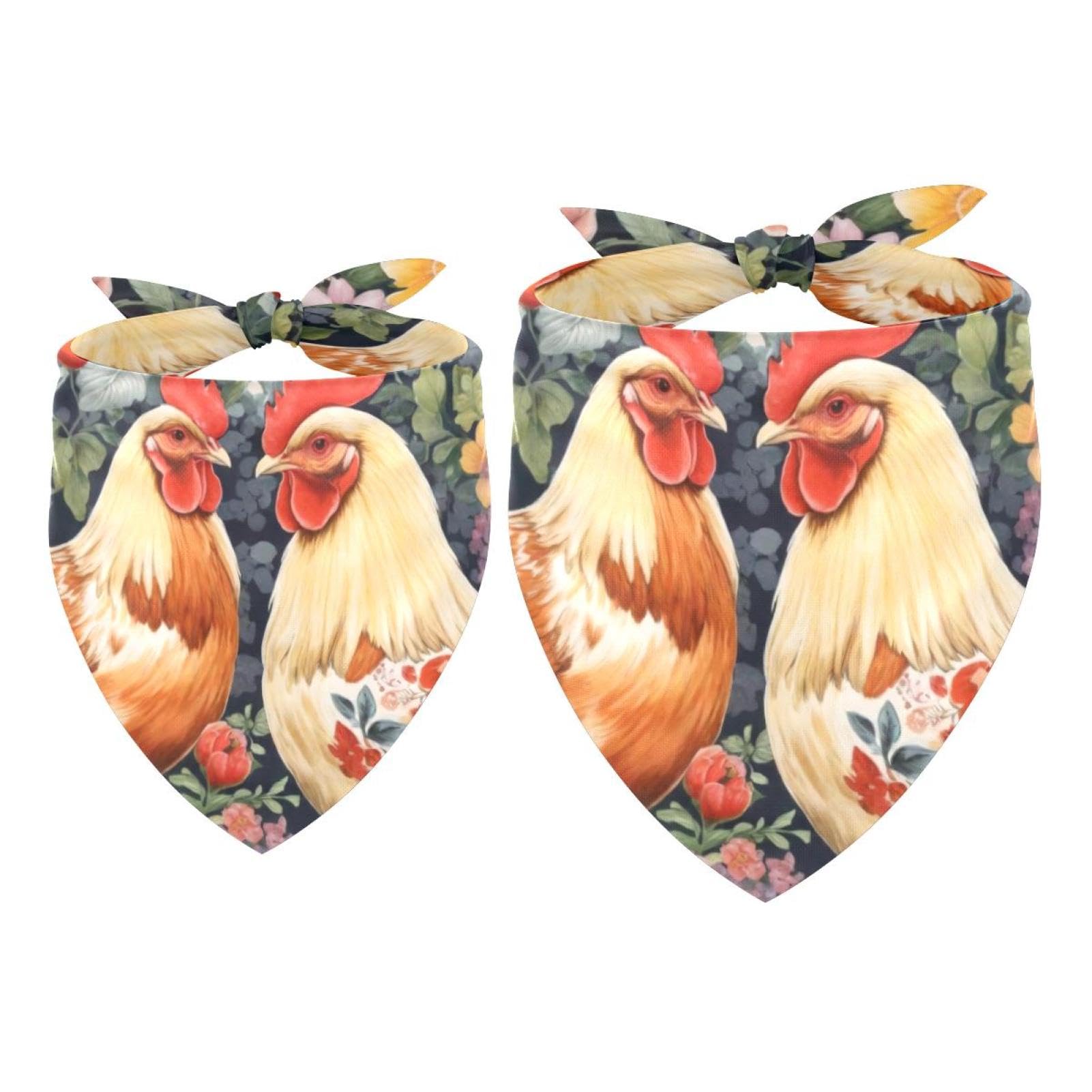 2pcs Pack Dog Bandanas Chickens and Florals Triangle Scarf for Small Medium Large Dogs and Cats Pet Kerchief Triangle Scarfs Bibs