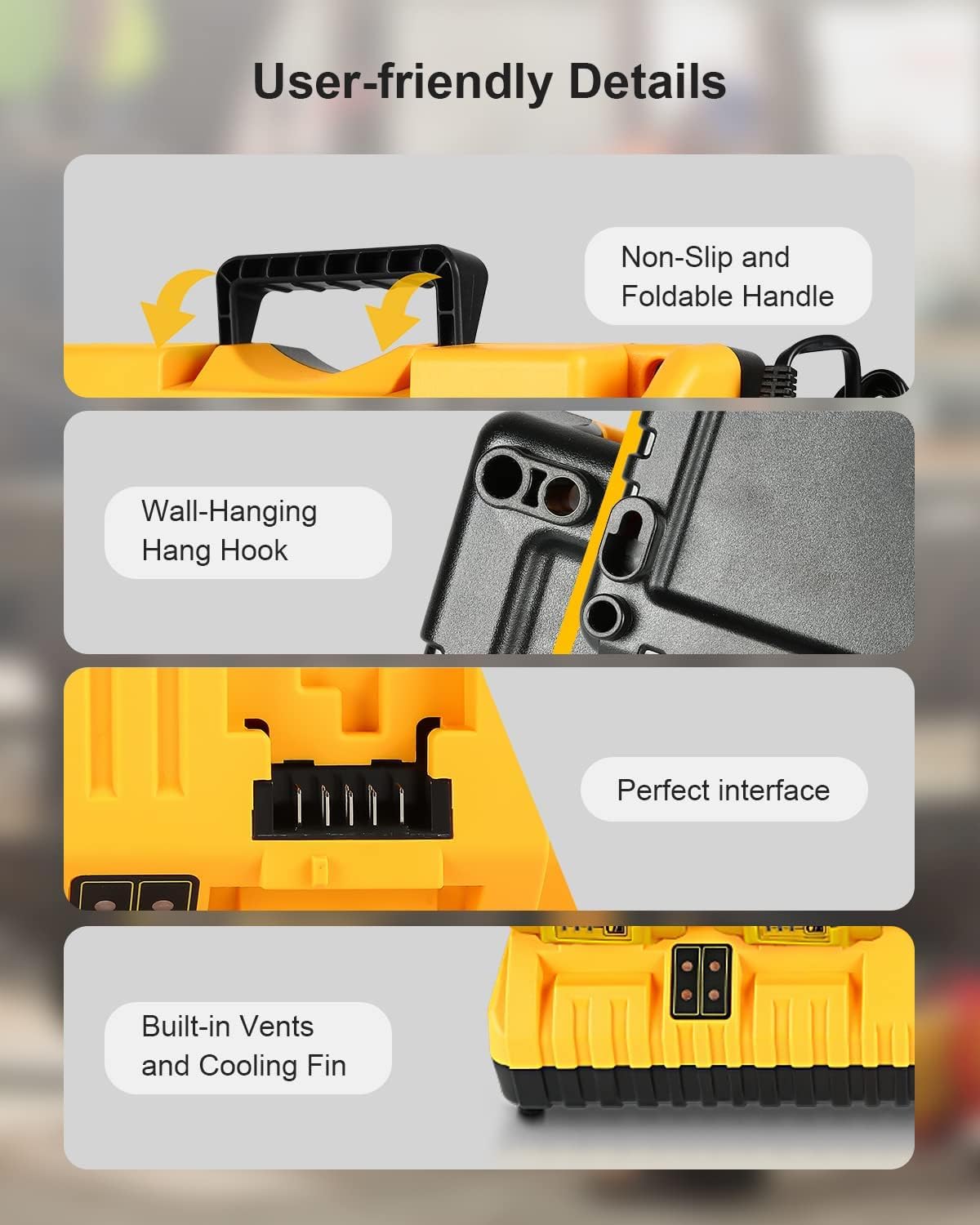 DCB104 Cargador de batería de 20 V MAX de repuesto para cargador de batería, estación de cargador múltiple de 4 puertos con 2 puertos USB, compatible con baterías Dewalt de 12 V-20 V