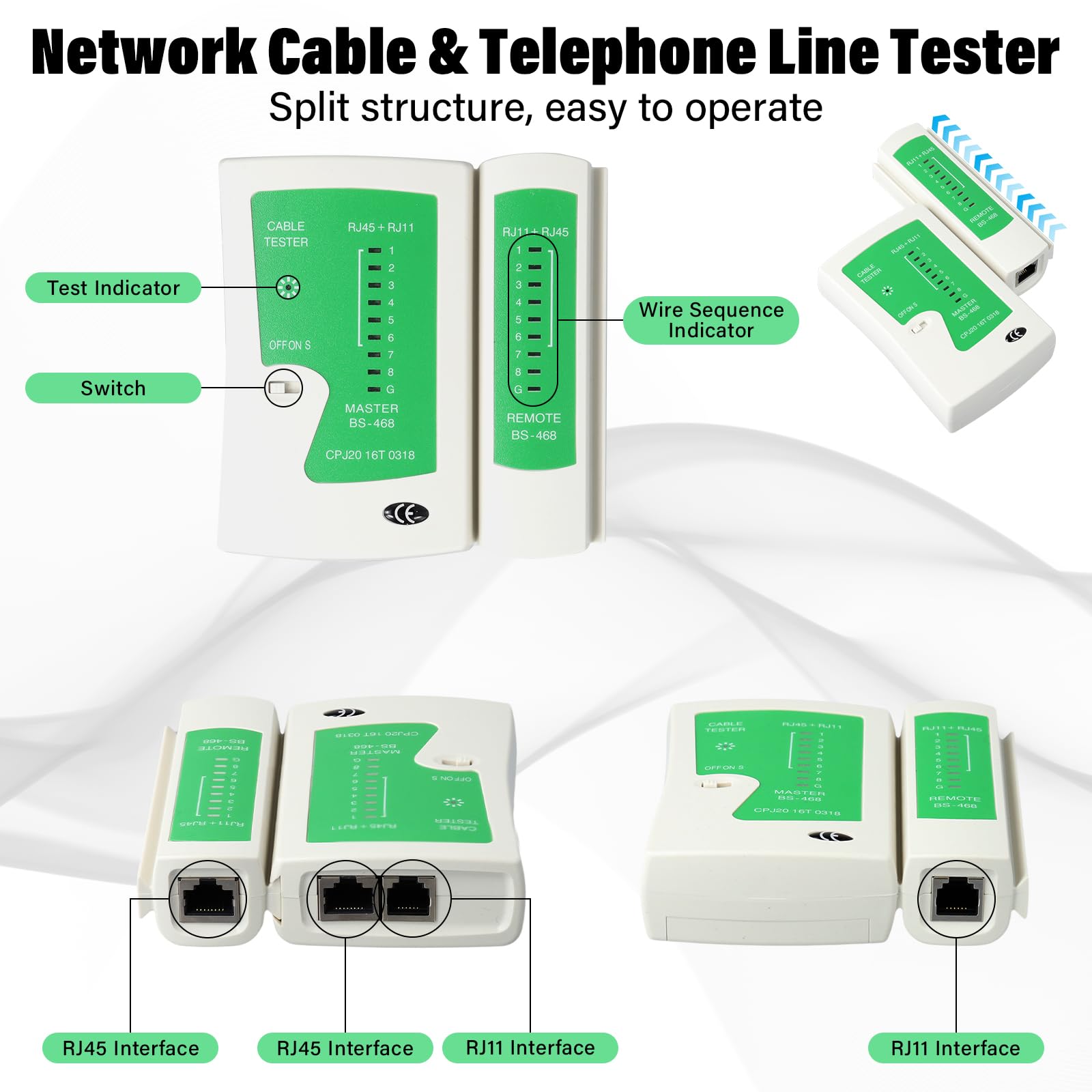 Zestaw szczypiec do zaciskania rj45, zestaw narzędzi sieciowych z 4 wtyczkami Cat7/6a, 30 x wtykami CAT.5/5e/6, 10 wtyczkami 6P6C, narzędzia naprawcze z testerem