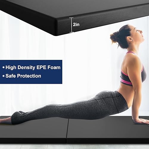 Miniatura 6 de Elevens Colchoneta de gimnasia para rodar de 10 x 4 x 2 pulgadas, gruesa y plegable para el hogar, colchoneta de gimnasio para entrenamiento en