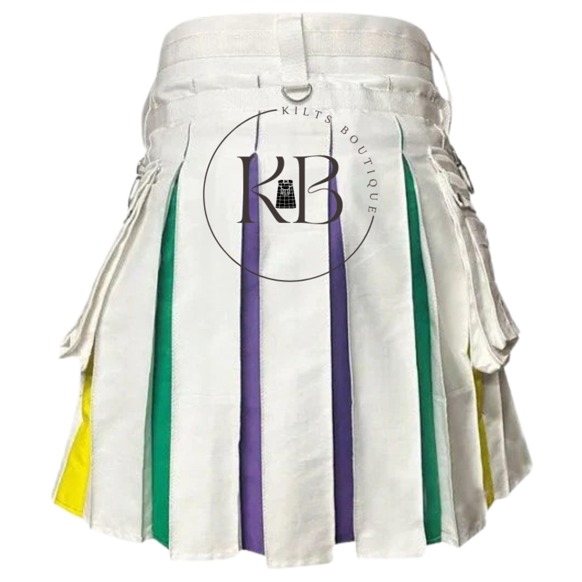Rainbow Pride - Kilt multiuso da uomo, in cotone ibrido, cinghie in nylon, pieghe colorate
