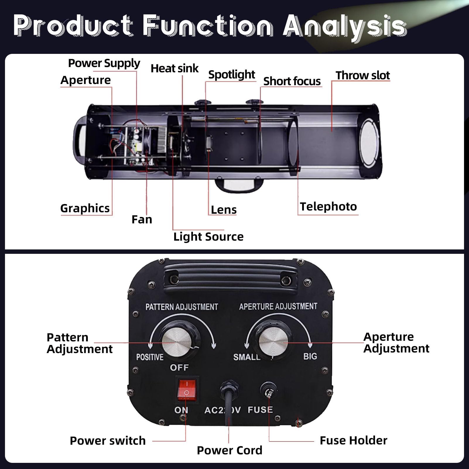 Faretto Seguipersona LED da, Stage Follow Spot Light, con Supporto, per Discoteche, Club, Feste, Effetti Scenici 200w.