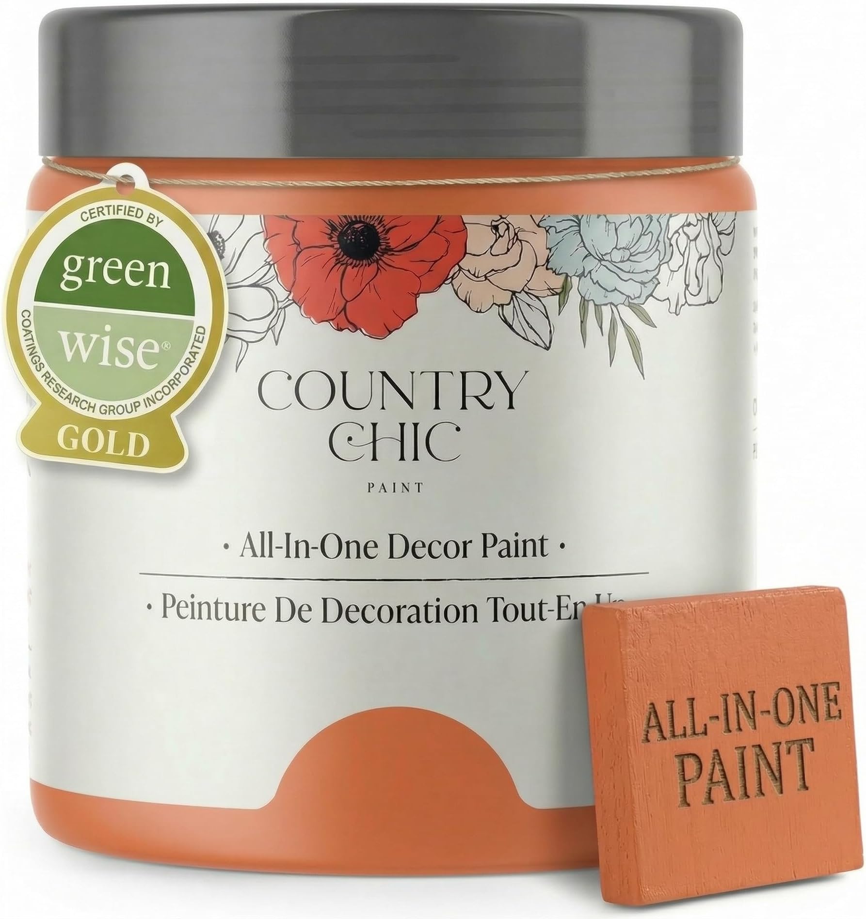 Country Chic All-in-One Chalk Paint for Furniture, Cabinets, Home Decor, Eco-Friendly, Matte Finish, Built-In Primer & Top Coat for Wood, Metal - Persimmon (Orange) - 8 oz (237 ml)