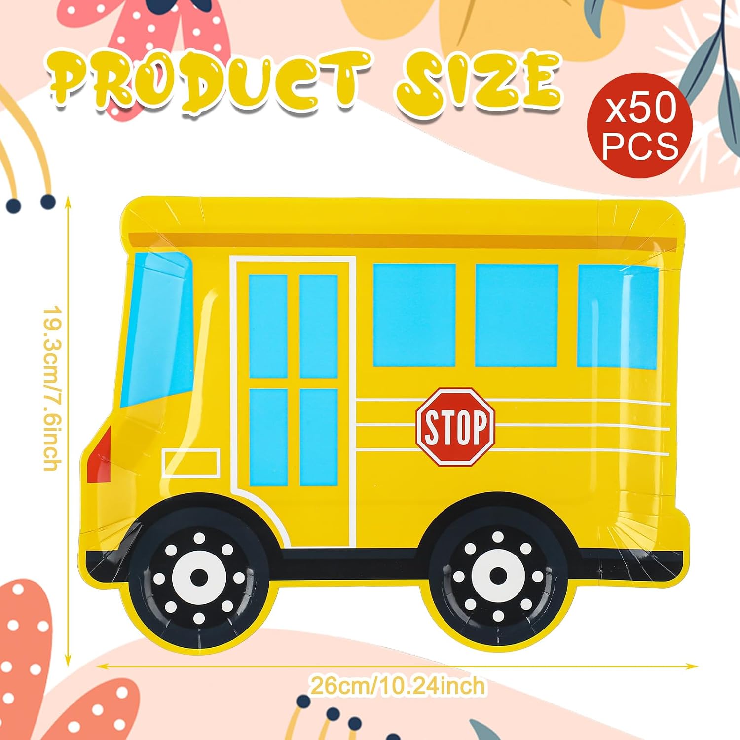 Havawish 50 Pcs Yellow School Bus Disposable Party Plates Wheels on The Bus Birthday Decorations Paper Plates for Back to School Birthday Baby Shower Party Supplies image 2