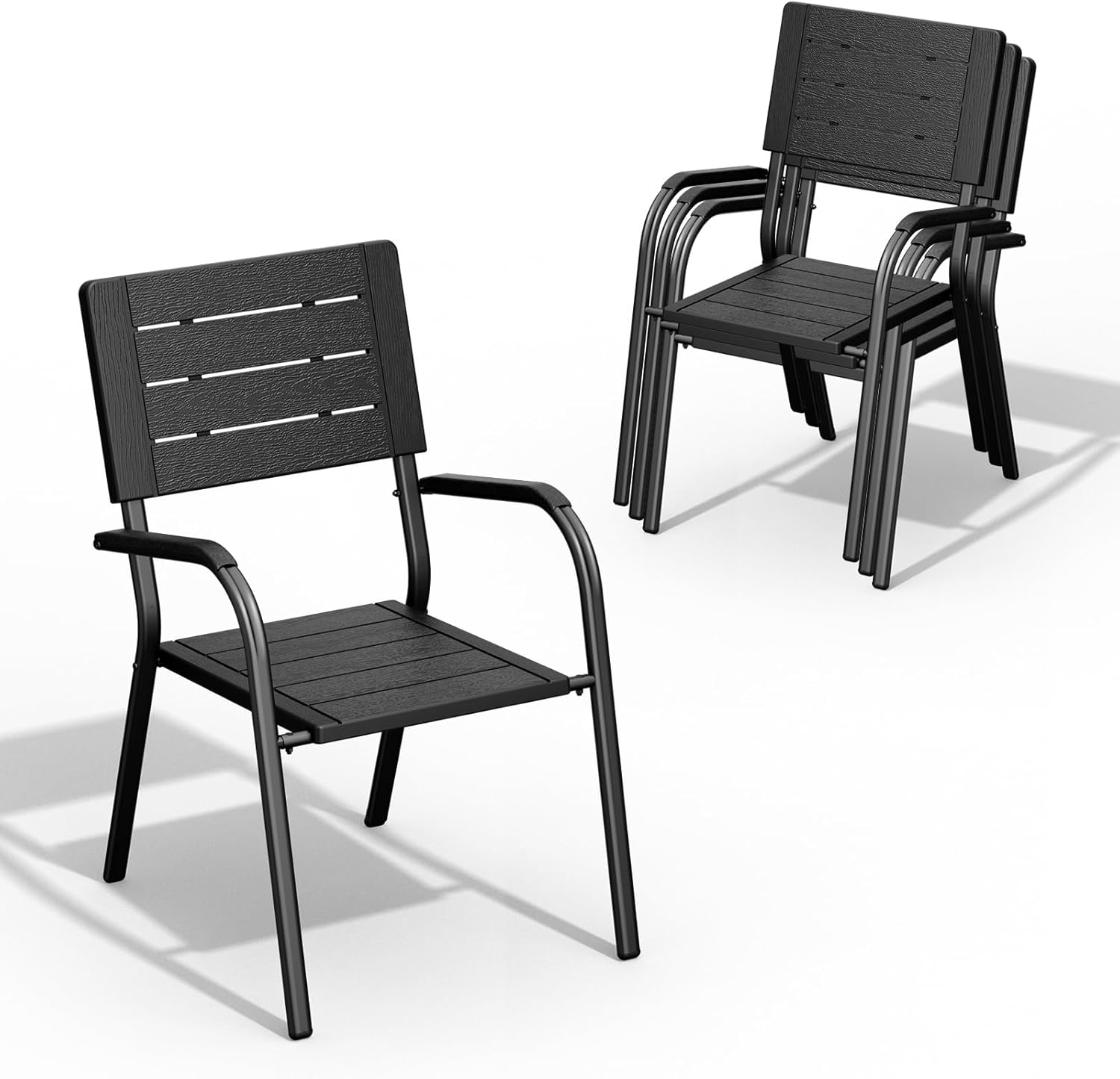 VINGLI Outdoor Patio Dining Chairs, Stackable HDPE All-Weather Arm Chairs, Weatherproof Outdoor Seating for Garden, Backyard, Poolside, Balcony,Black (2 Pack)