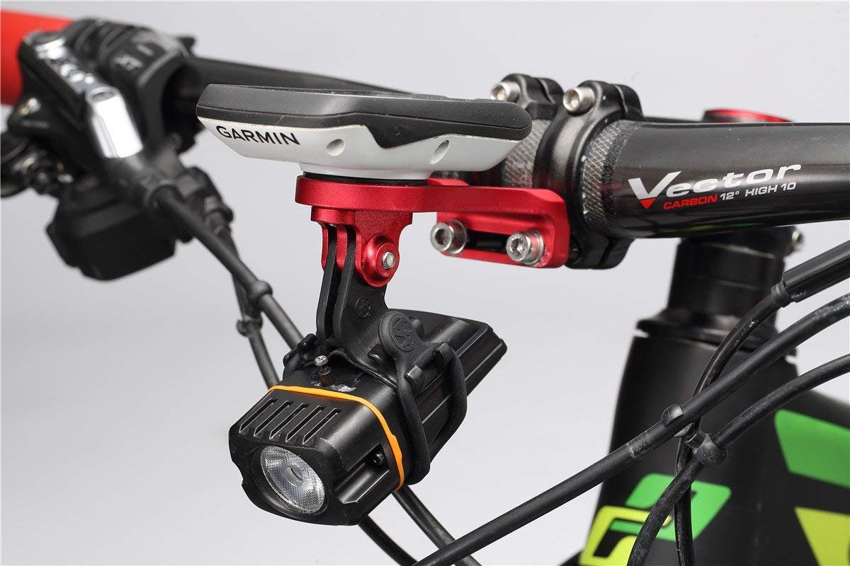 Chooee Supporto Manubrio Bici Per Garmin Edge (200-1000) E GoPro – Rosso/Nero, Alluminio CNC, Adatto A Manubri 25.4/31.8mm - 4