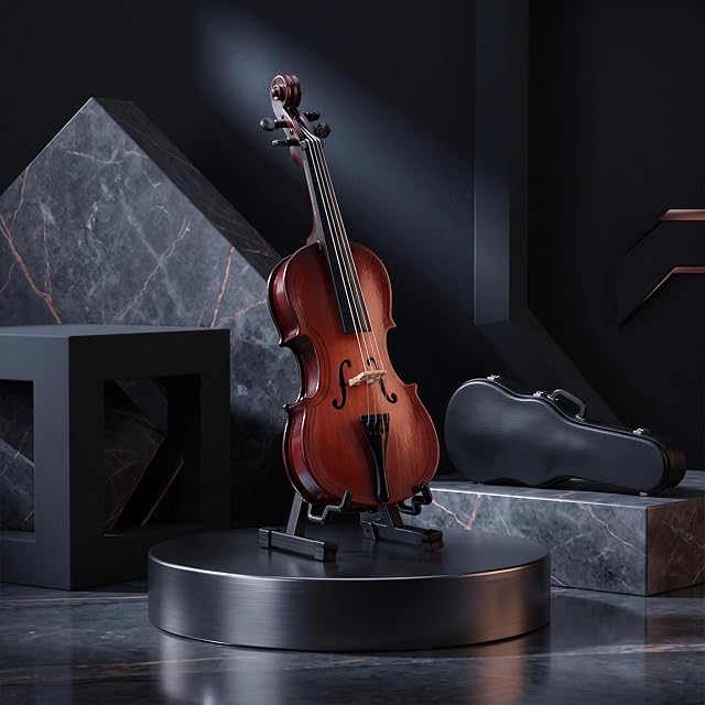 Foto 3 de 8 de Walfront 5.5 "Dollhouse miniatura de madera violonchelo con soporte de y caso Instrumento Musical Accesorios…