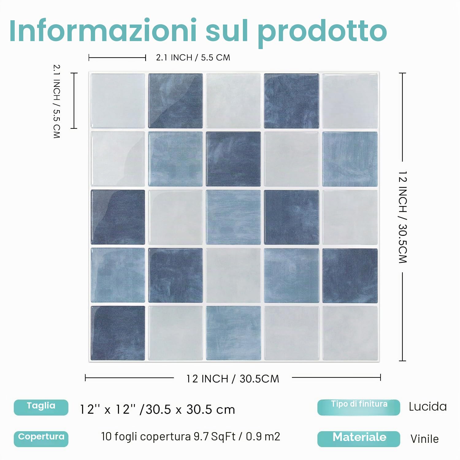 Commomy Più Spessi Piastrelle Adesive Cucina Blu-Grigio,10 pezzi | Paraschizzi Cucina Mattonelle Adesive Bagno, Vinile Pannelli Decorative 3D per Parete,30,5 x 30,5 cm