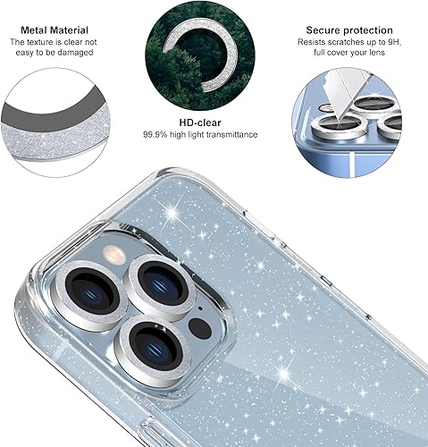 Miniatura 9 de Funda con purpurina diseñada para iPhone 15 Pro Max, con 2 unidades protector de pantalla y paquete de 3 protector de lente de cámara brillante PC
